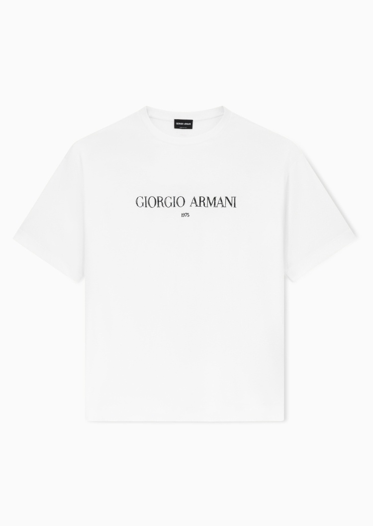 Giorgio Armani 男士纯棉宽松短袖圆领撞色标识T恤
