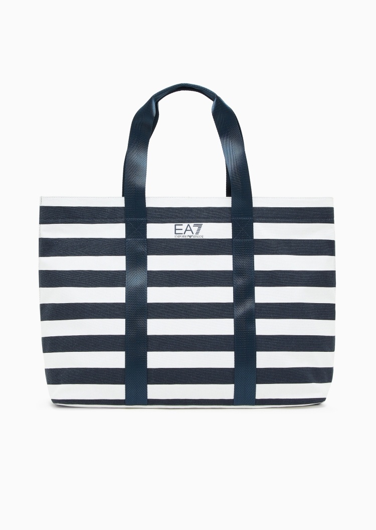 EA7 女士帆布大容量撞色条纹手提托特包