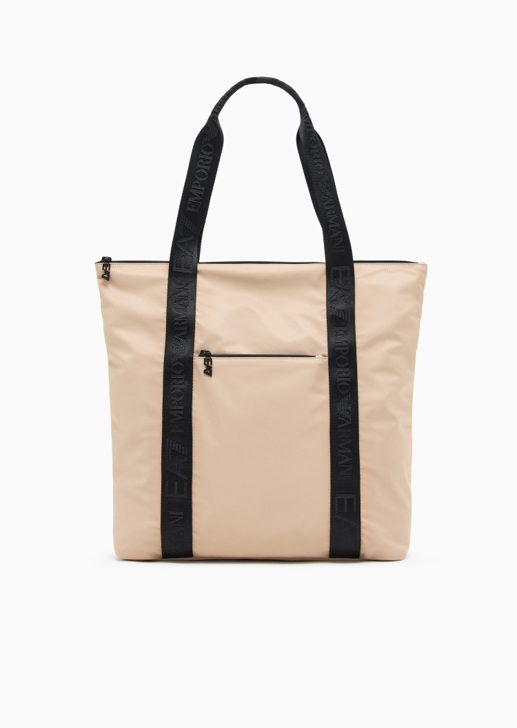 EA7 女士拉链方形标识织带手提托特包