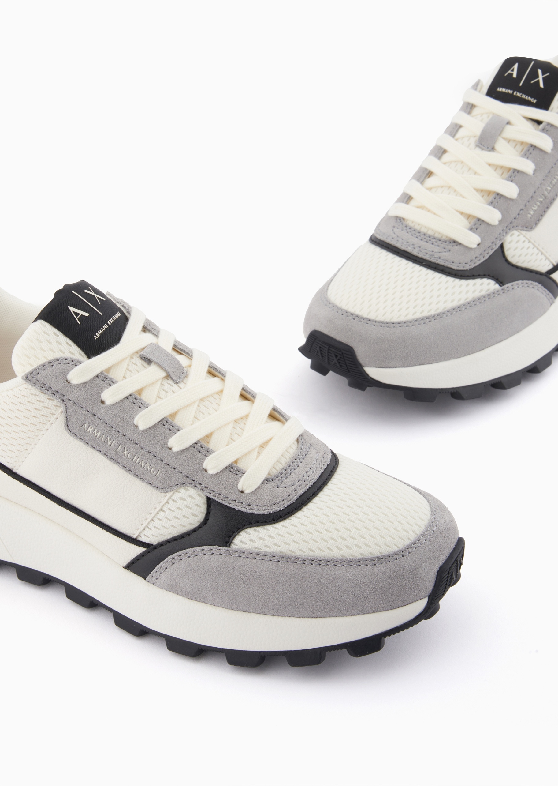 ARMANI EXCHANGE 男士系带低帮厚底网面拼接运动鞋