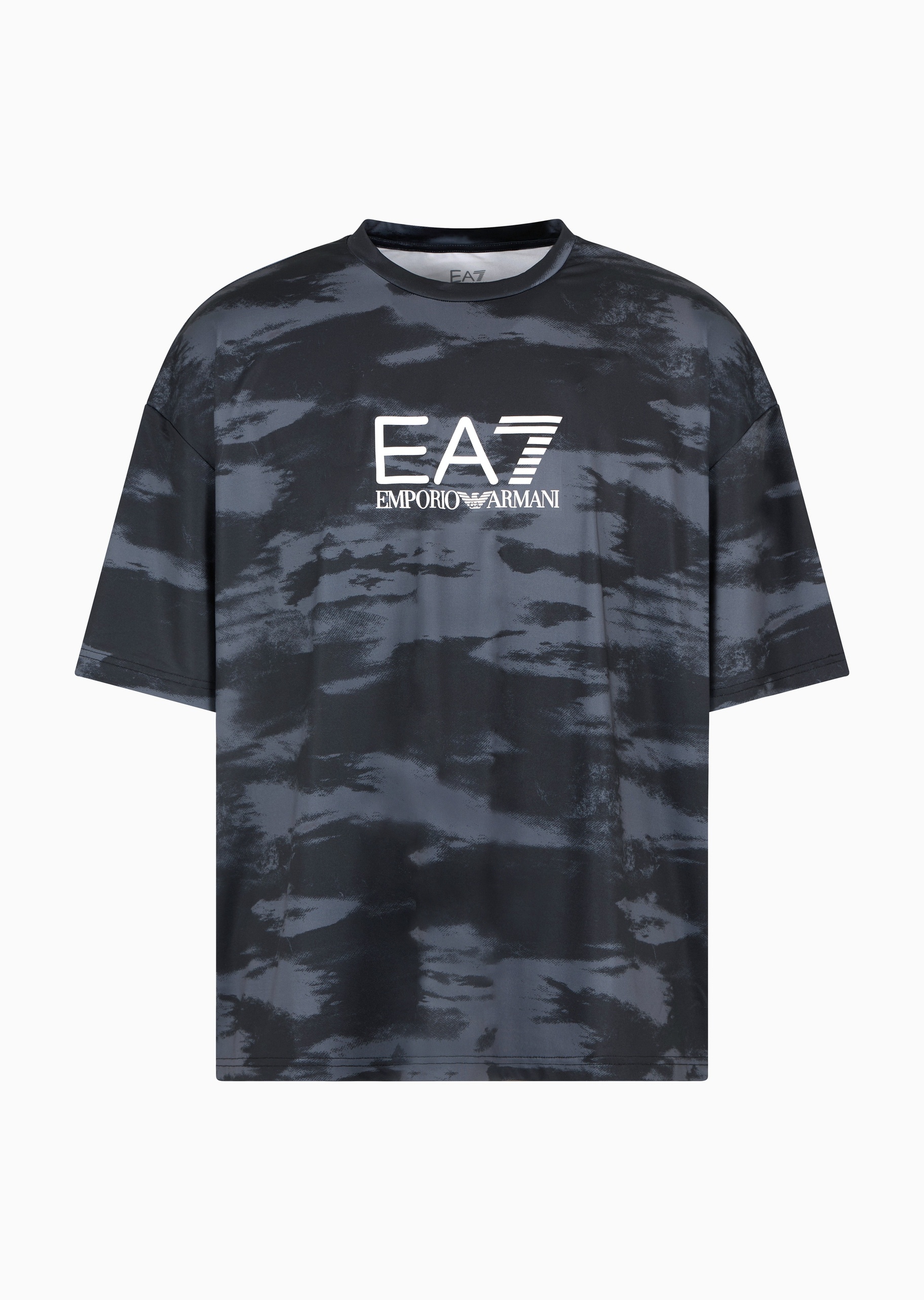EA7 男士弹力宽松短袖圆领通体印花运动T恤