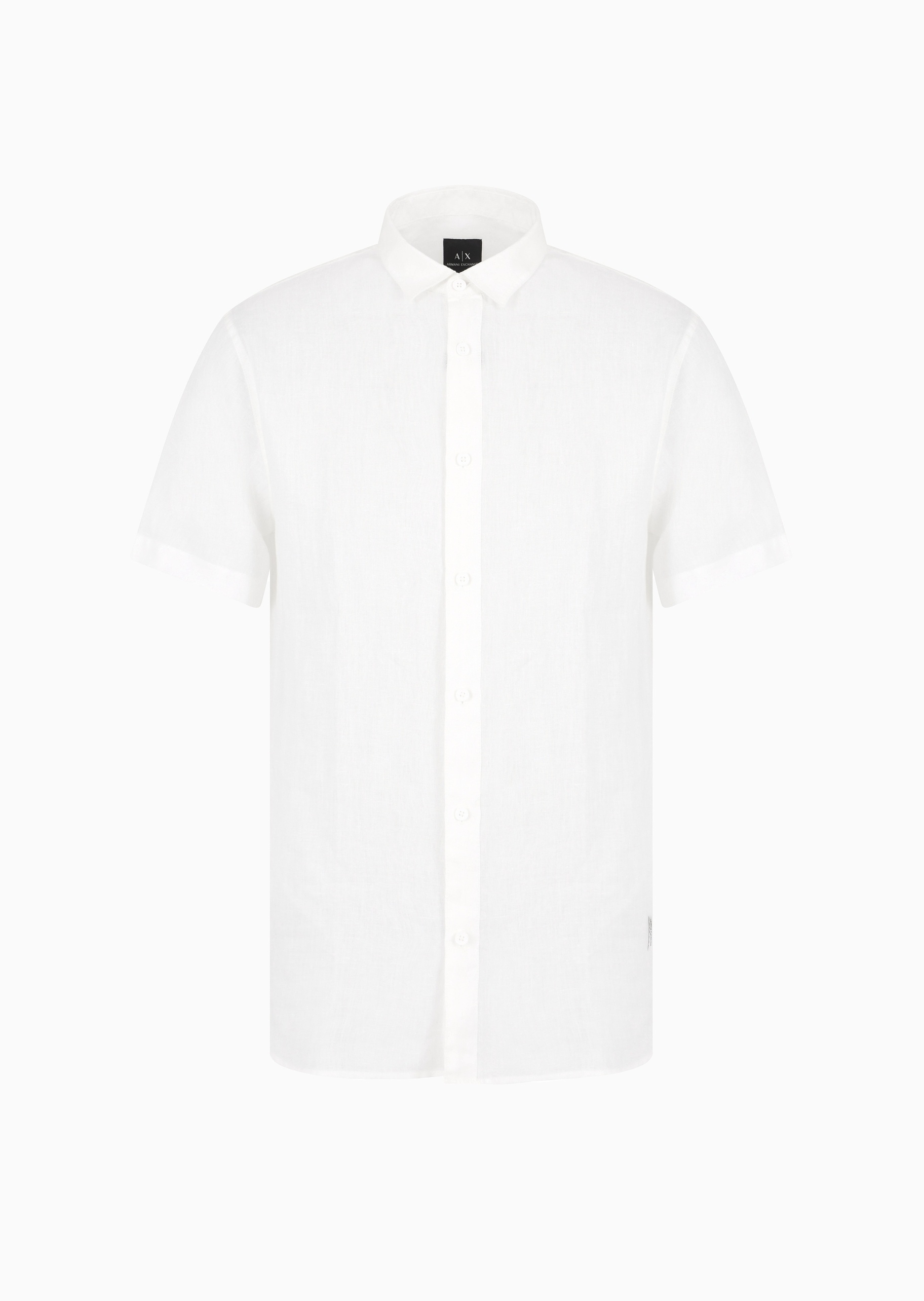 ARMANI EXCHANGE 男士亚麻合身短袖翻领纽扣纯色衬衫