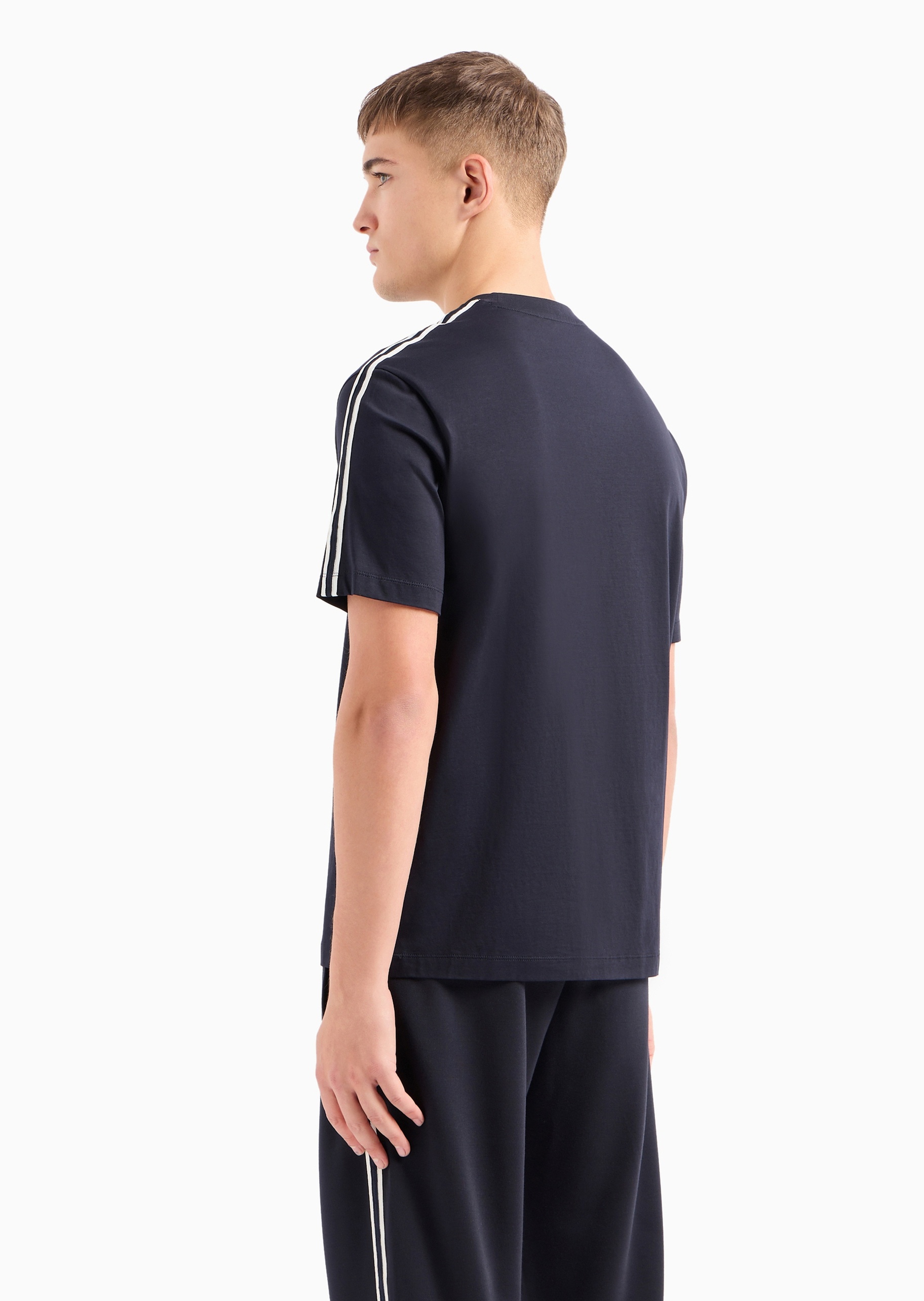 ARMANI EXCHANGE 男士全棉宽松短袖圆领饰带休闲T恤