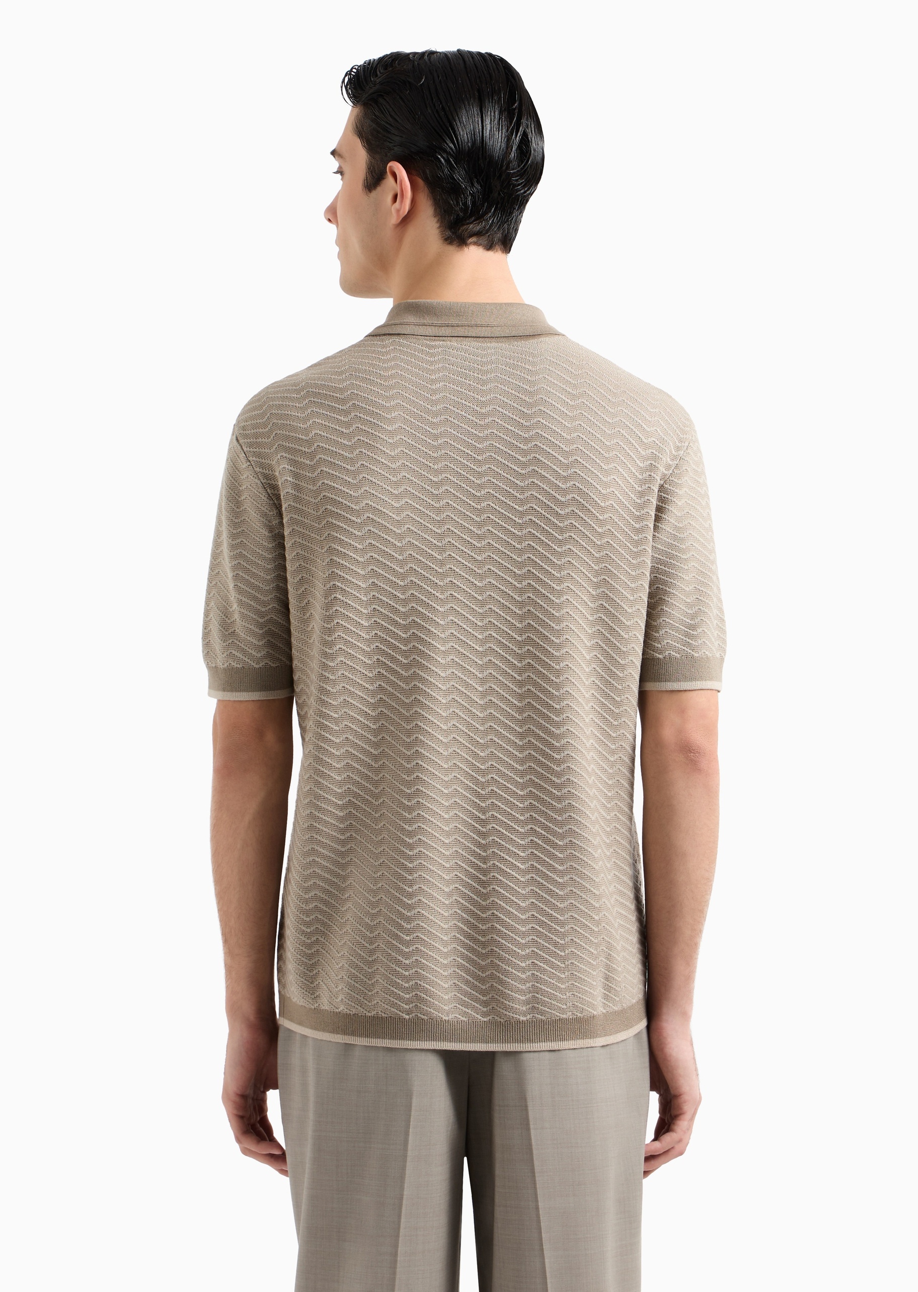 Emporio Armani 男士短袖翻领半开襟条纹提花针织Polo衫
