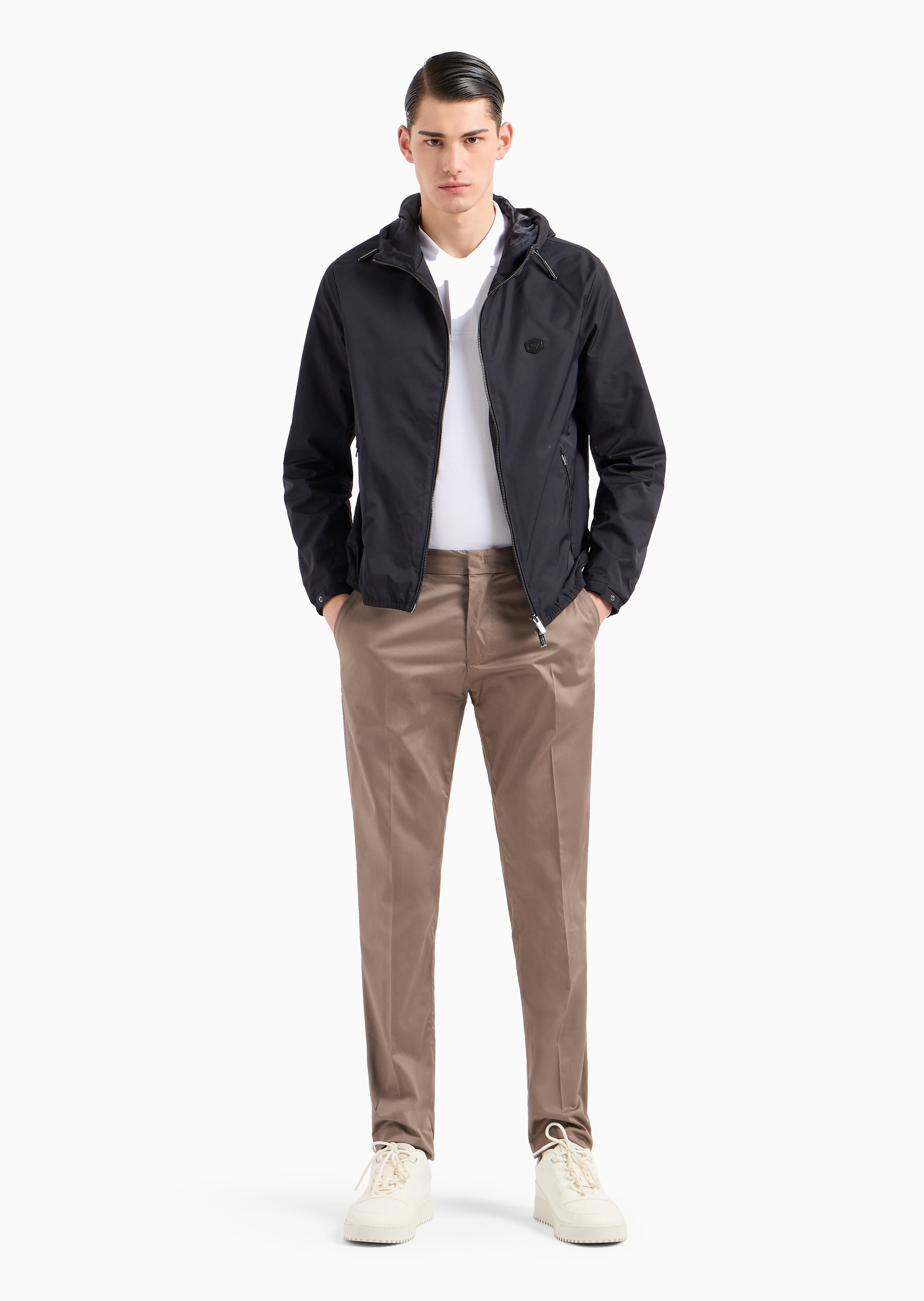 Emporio Armani 男士纯棉微弹修身长款直筒纯色休闲裤