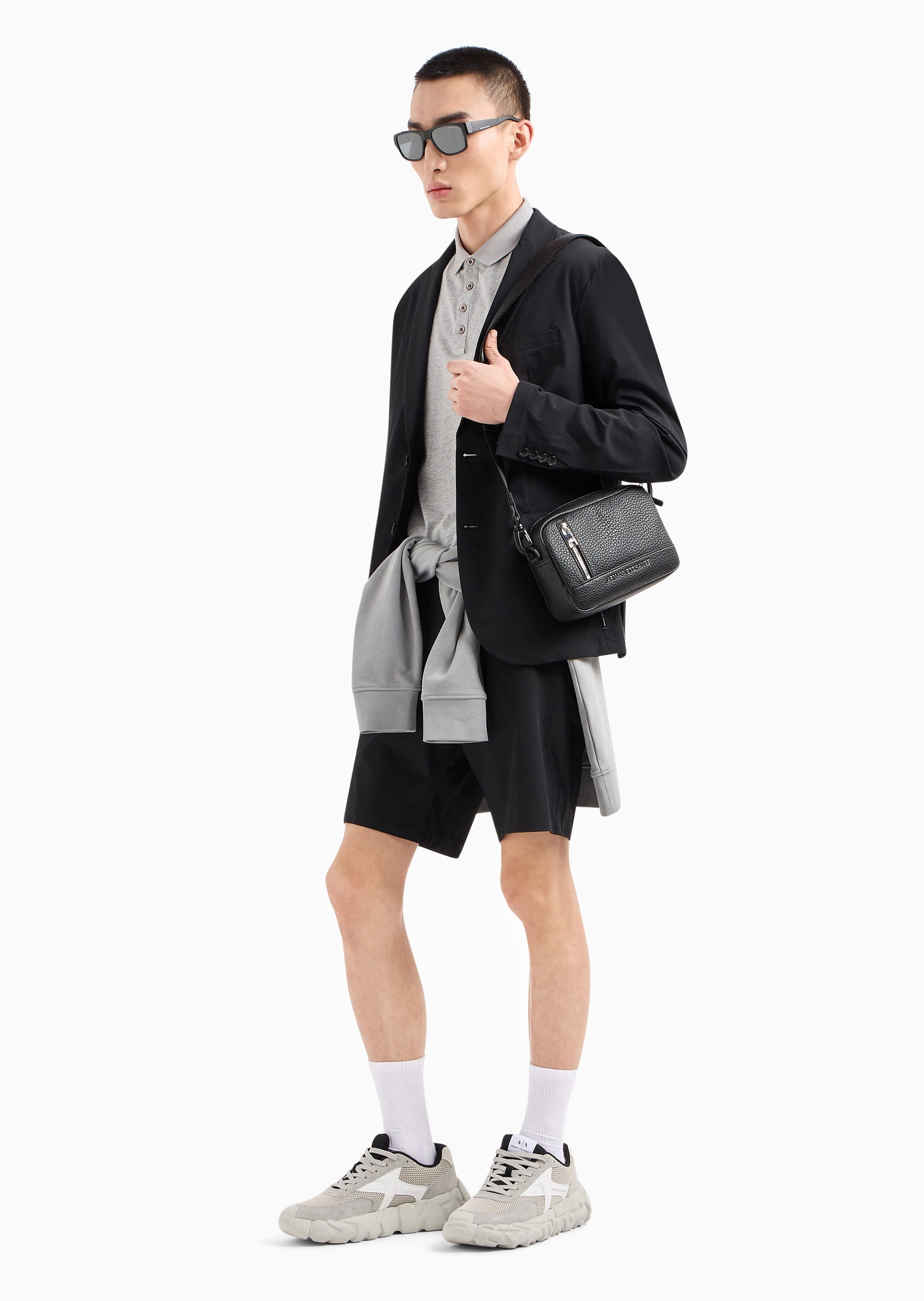 ARMANI EXCHANGE 男士全棉合身短袖翻领简约纯色Polo衫
