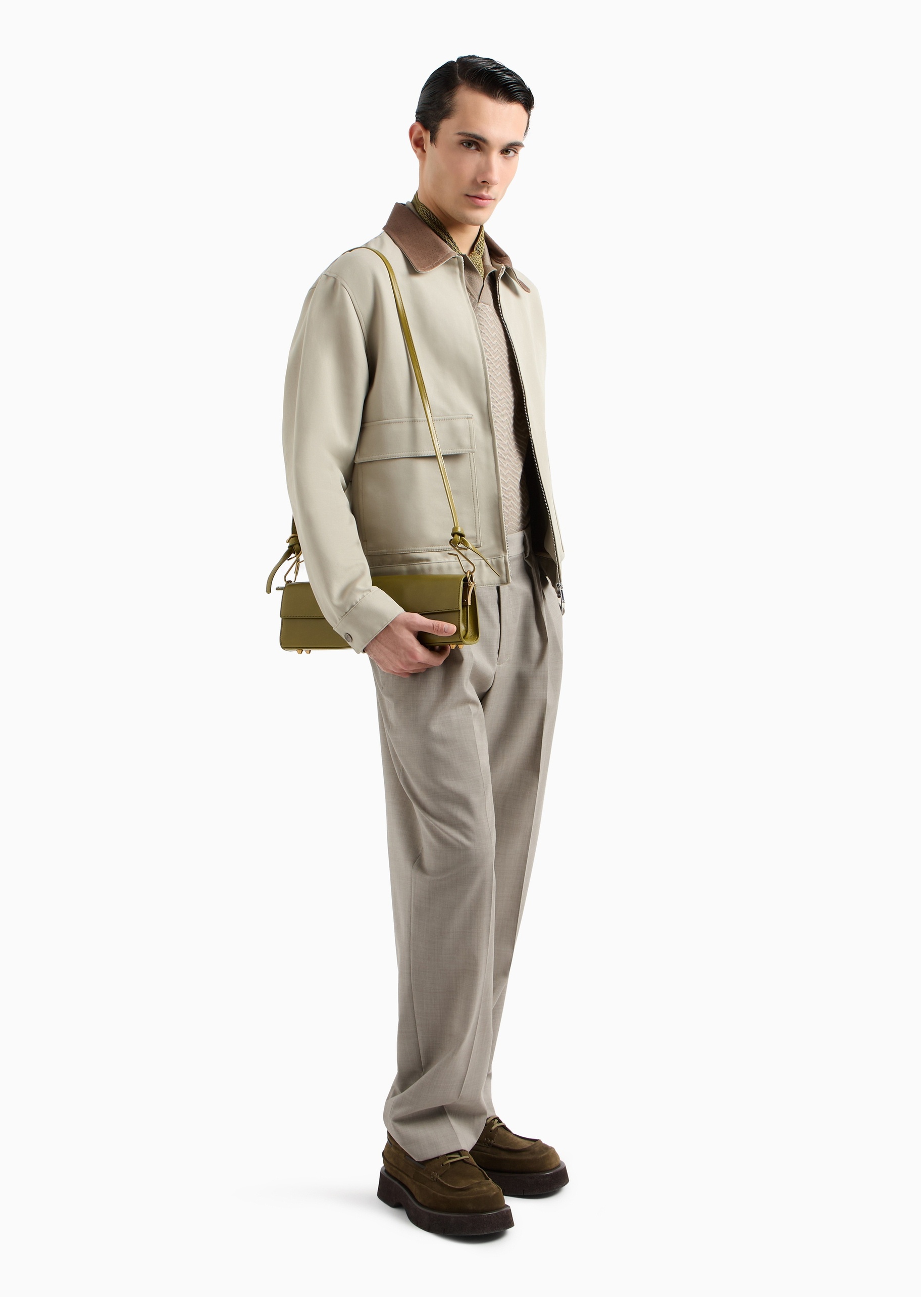 Emporio Armani 男士短袖翻领半开襟条纹提花针织Polo衫