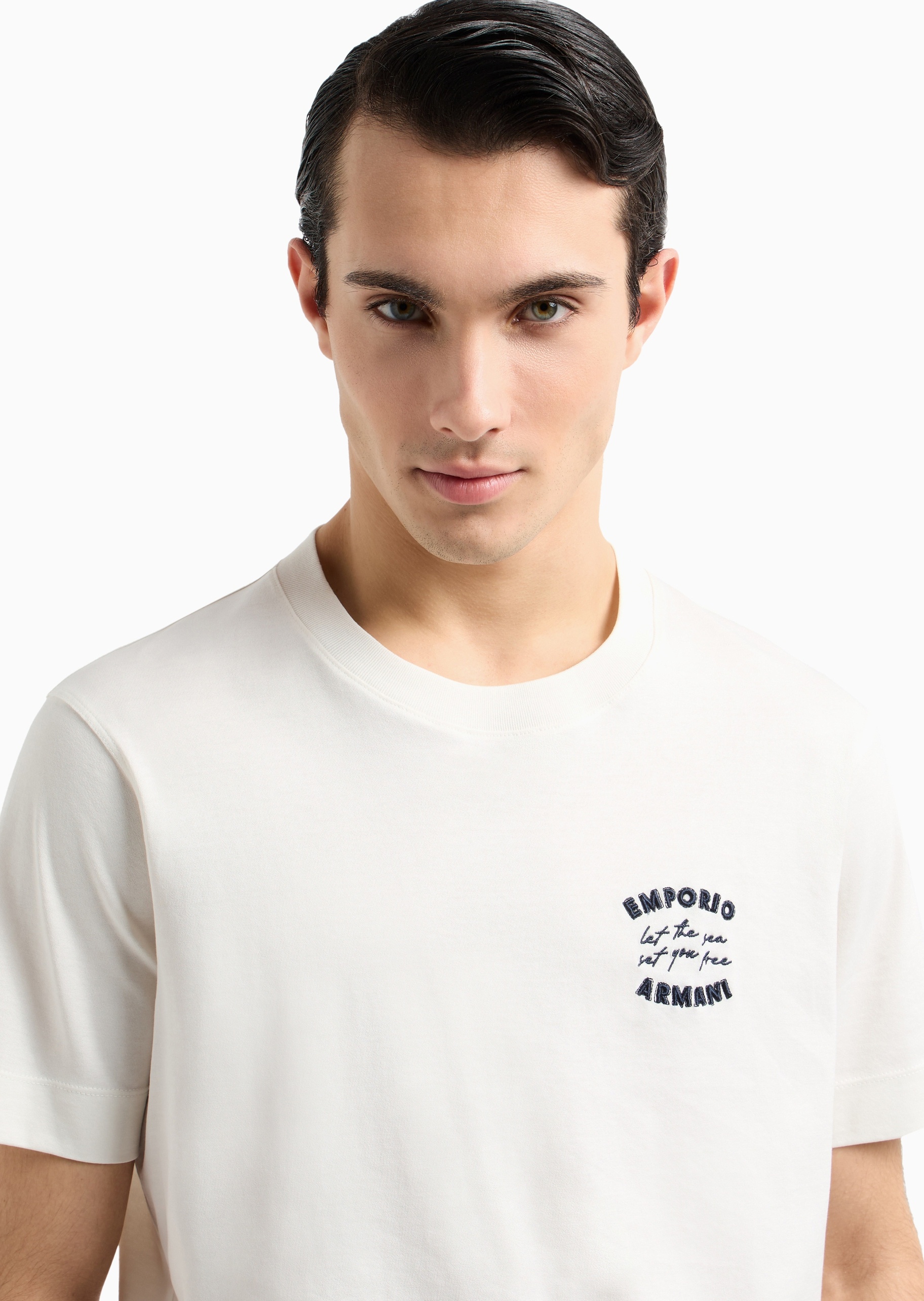 Emporio Armani 男士全棉合身短袖圆领趣味刺绣休闲T恤