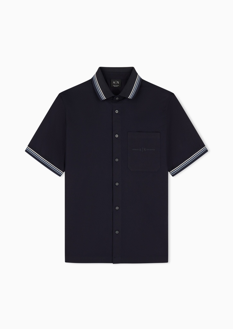 ARMANI EXCHANGE 男士条纹刺绣纯棉短袖商务休闲通勤衬衫