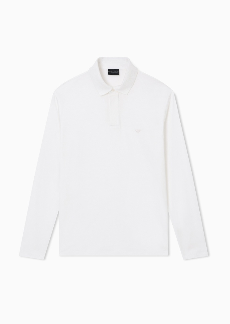 Emporio Armani 男士翻领长袖正肩莱赛尔混纺轻薄Polo衫