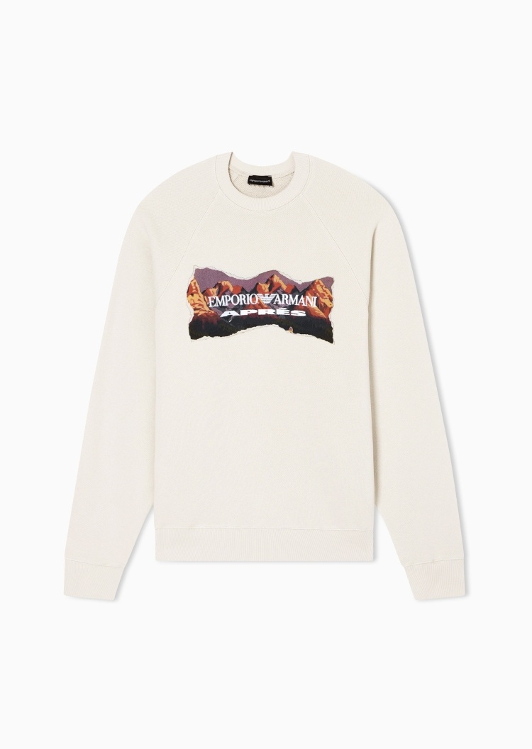 Emporio Armani 男士纯棉宽松长袖圆领毛圈印花时尚重磅卫衣