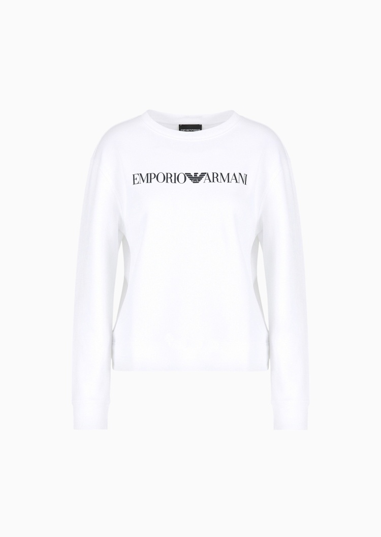 Emporio Armani 女士套头纯棉圆领合身落肩休闲运动印花卫衣