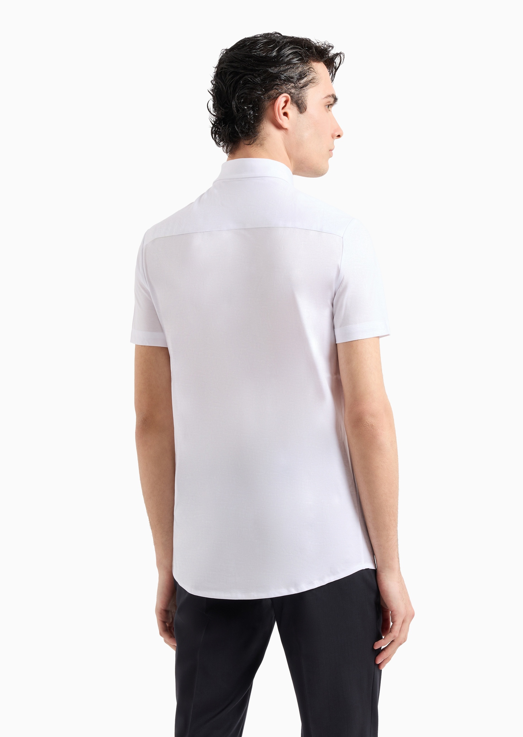 Emporio Armani 男士莱赛尔合身短袖翻领休闲衬衫