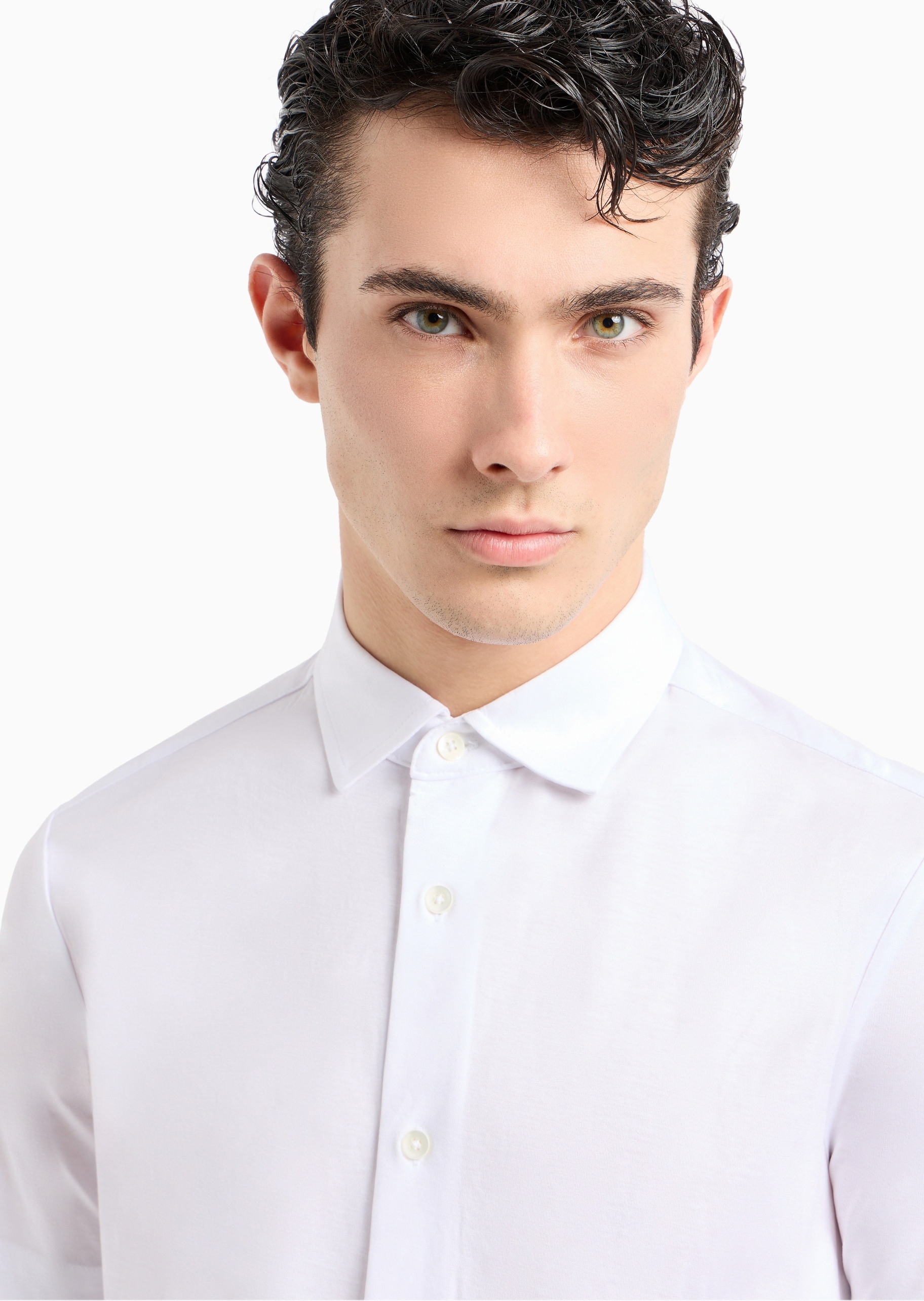Emporio Armani 男士莱赛尔合身短袖翻领休闲衬衫
