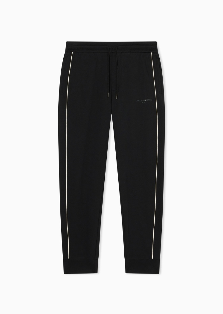 ARMANI EXCHANGE 男士纯棉重磅合身长款锥形束脚条纹运动卫裤