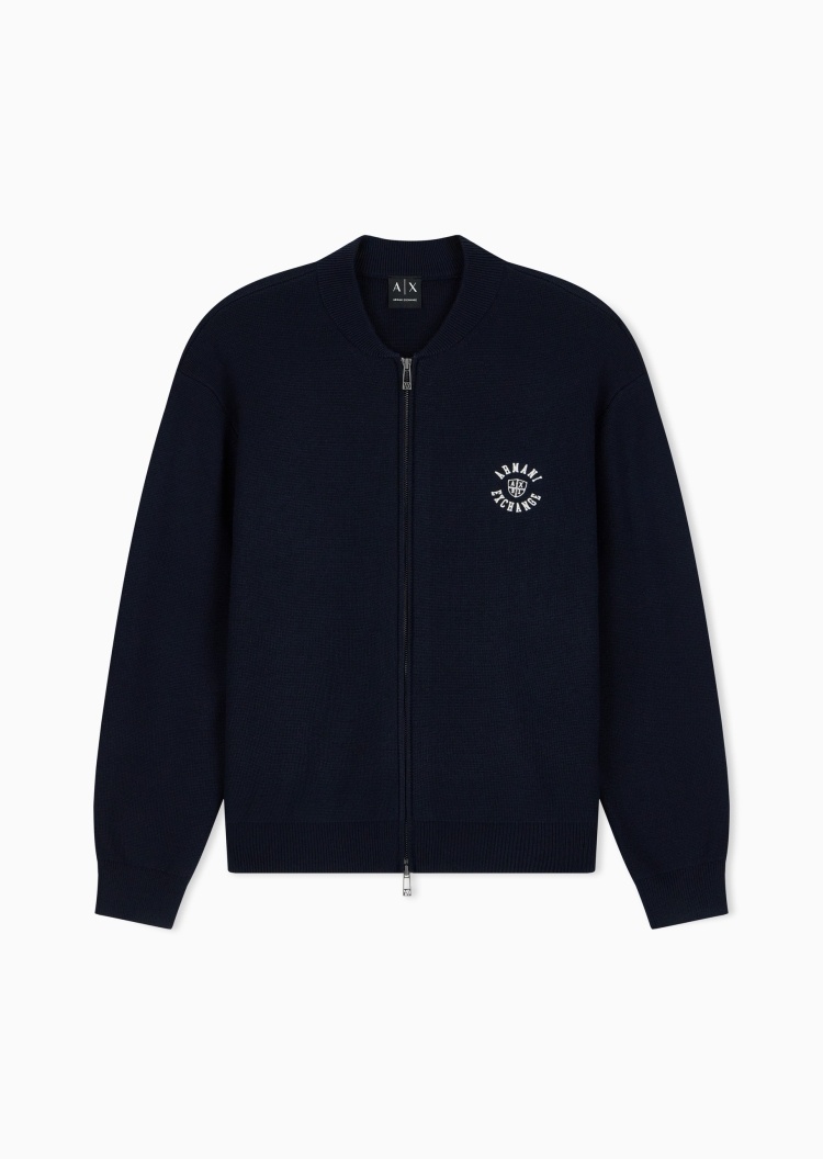 ARMANI EXCHANGE 男士长袖棒球领刺绣学院风拉链针织开衫