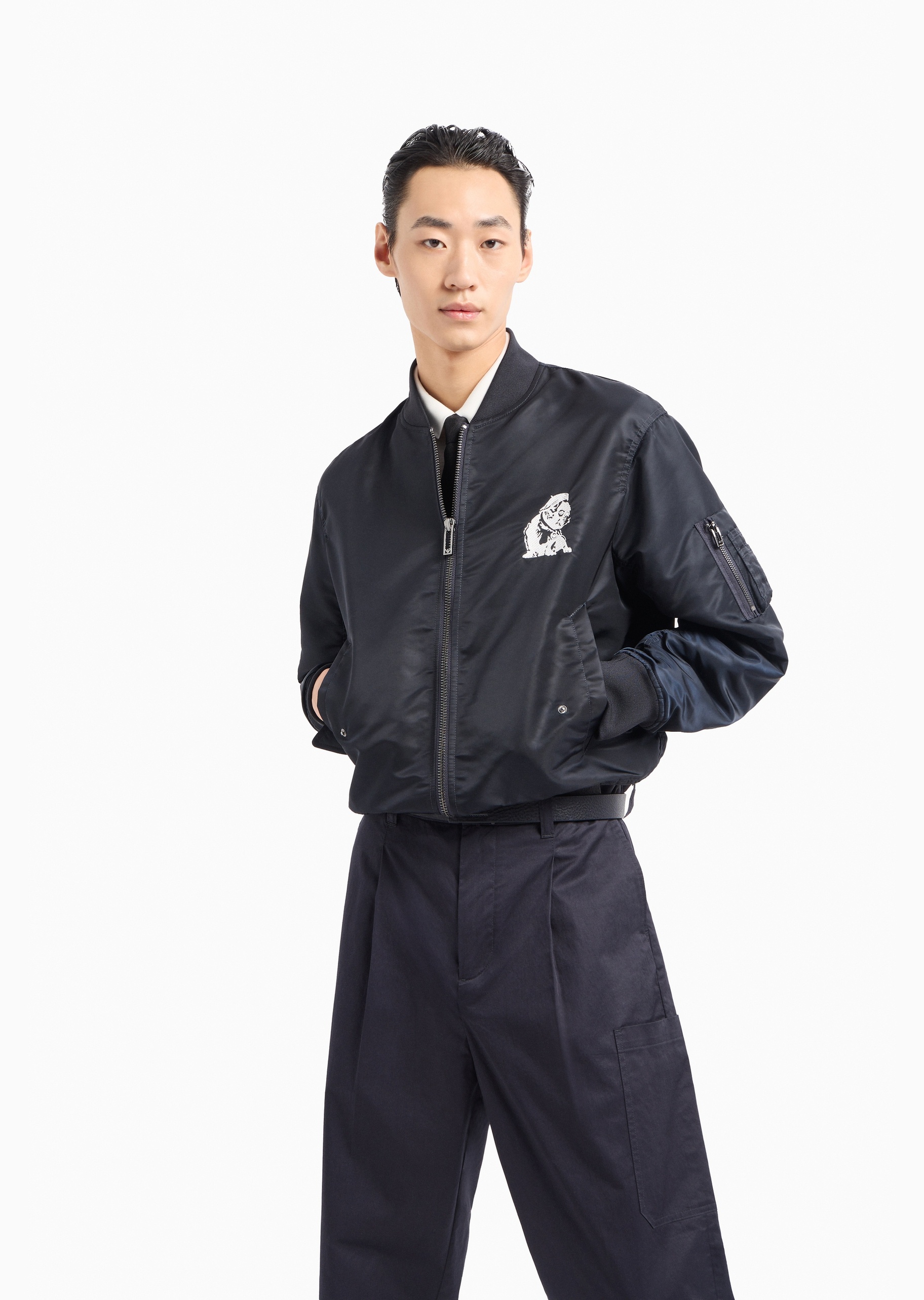 Emporio Armani 男士棒球领斗牛犬刺绣飞行员夹克棉服外套