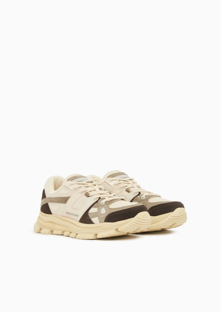 ARMANI EXCHANGE 男士系带低帮厚底网布休闲运动鞋