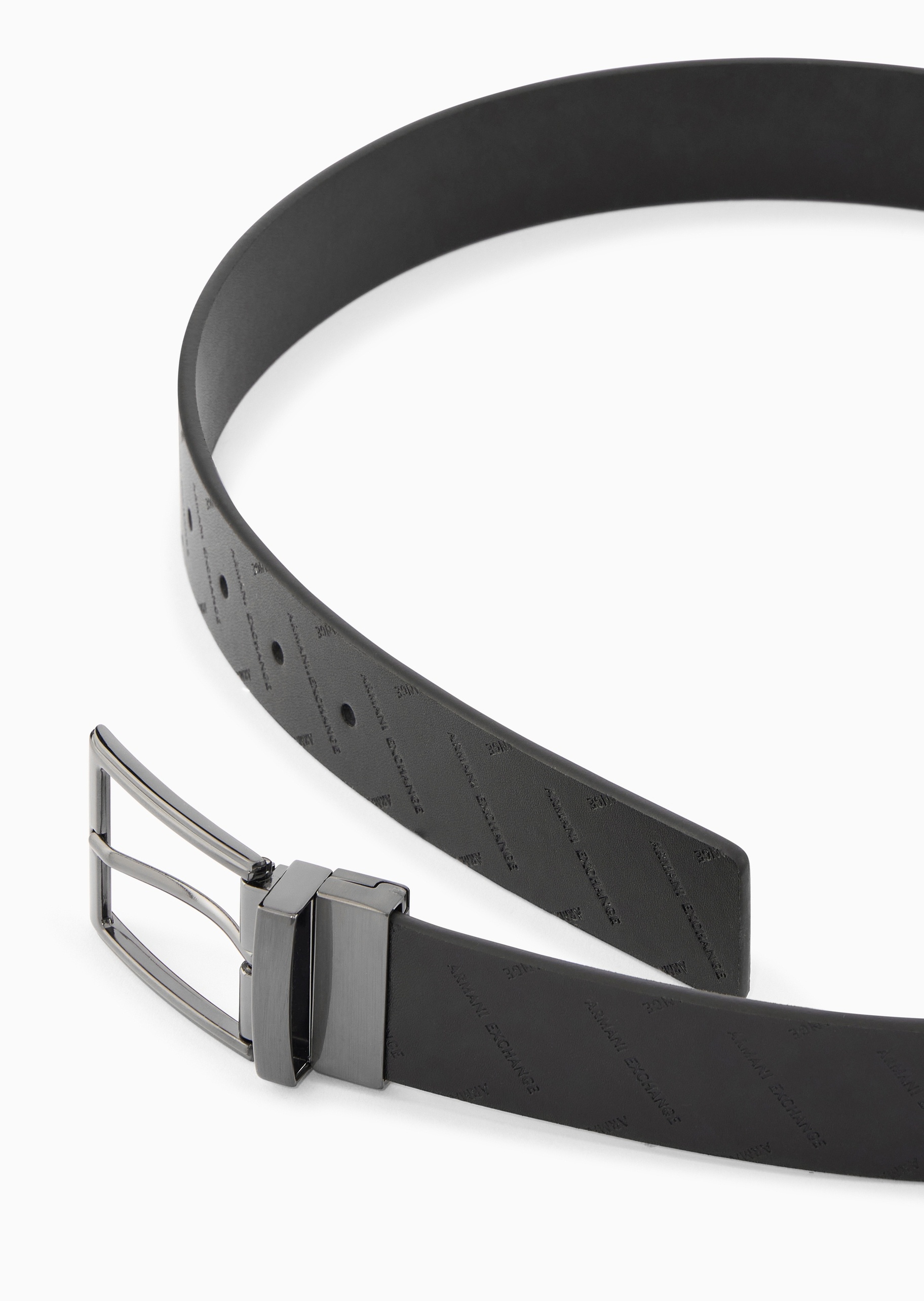 ARMANI EXCHANGE 男士矩形带扣压花商务休闲针扣腰带