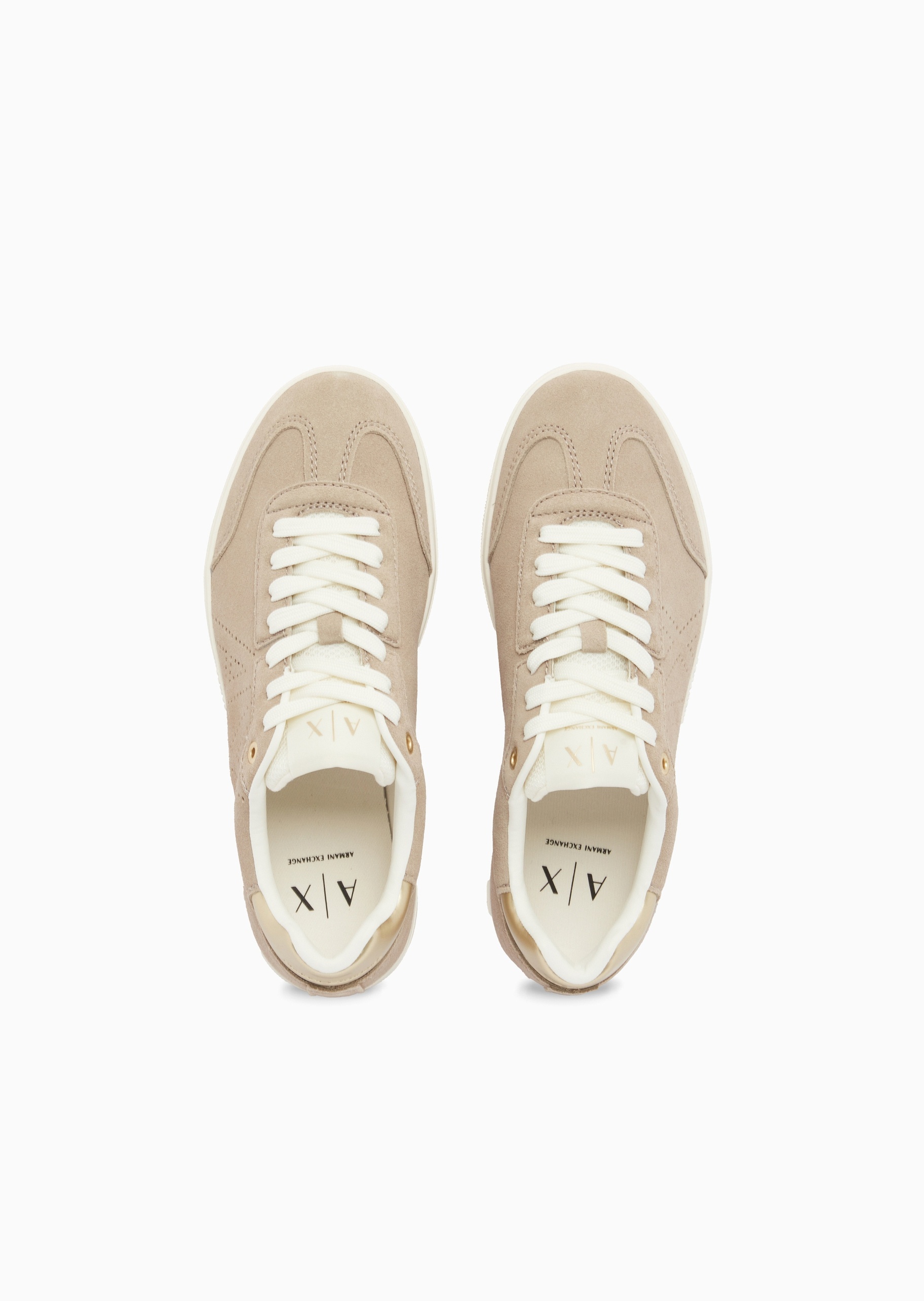 ARMANI EXCHANGE 女士绒面革系带低帮平底穿孔休闲板鞋运动鞋