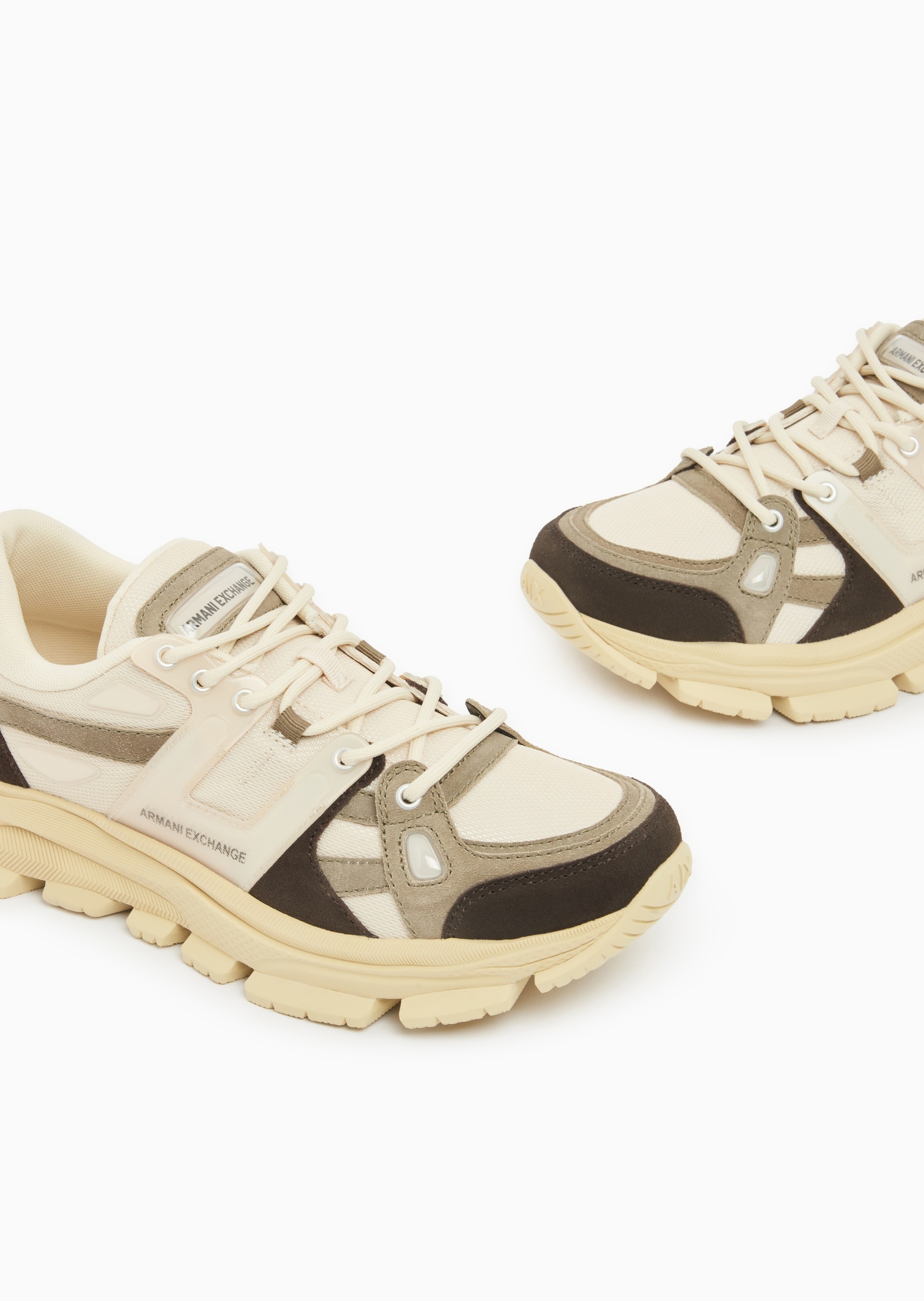 ARMANI EXCHANGE 男士系带低帮厚底网布休闲运动鞋