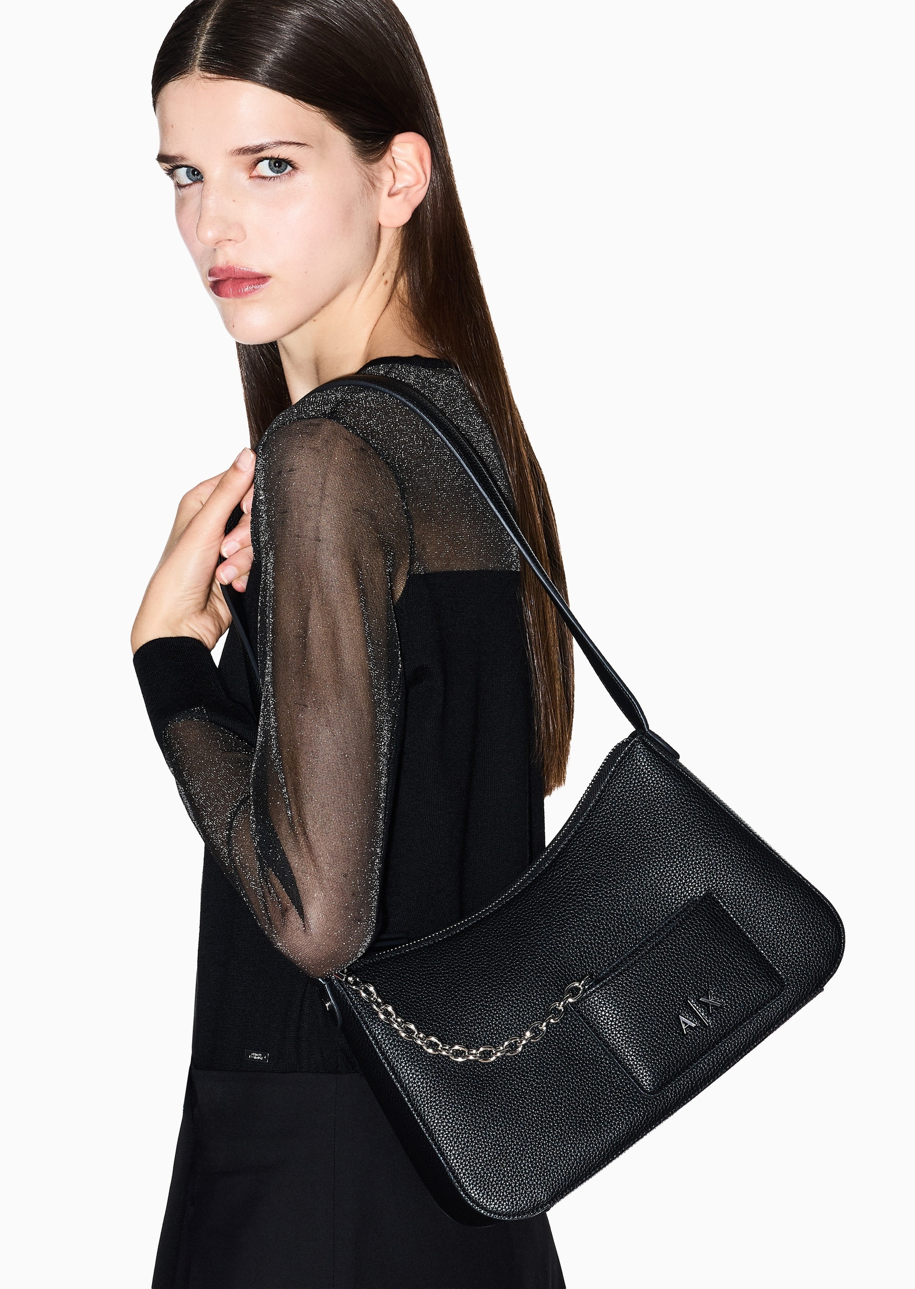 ARMANI EXCHANGE 女士拉链Hobo可调节商务通勤中号单肩包