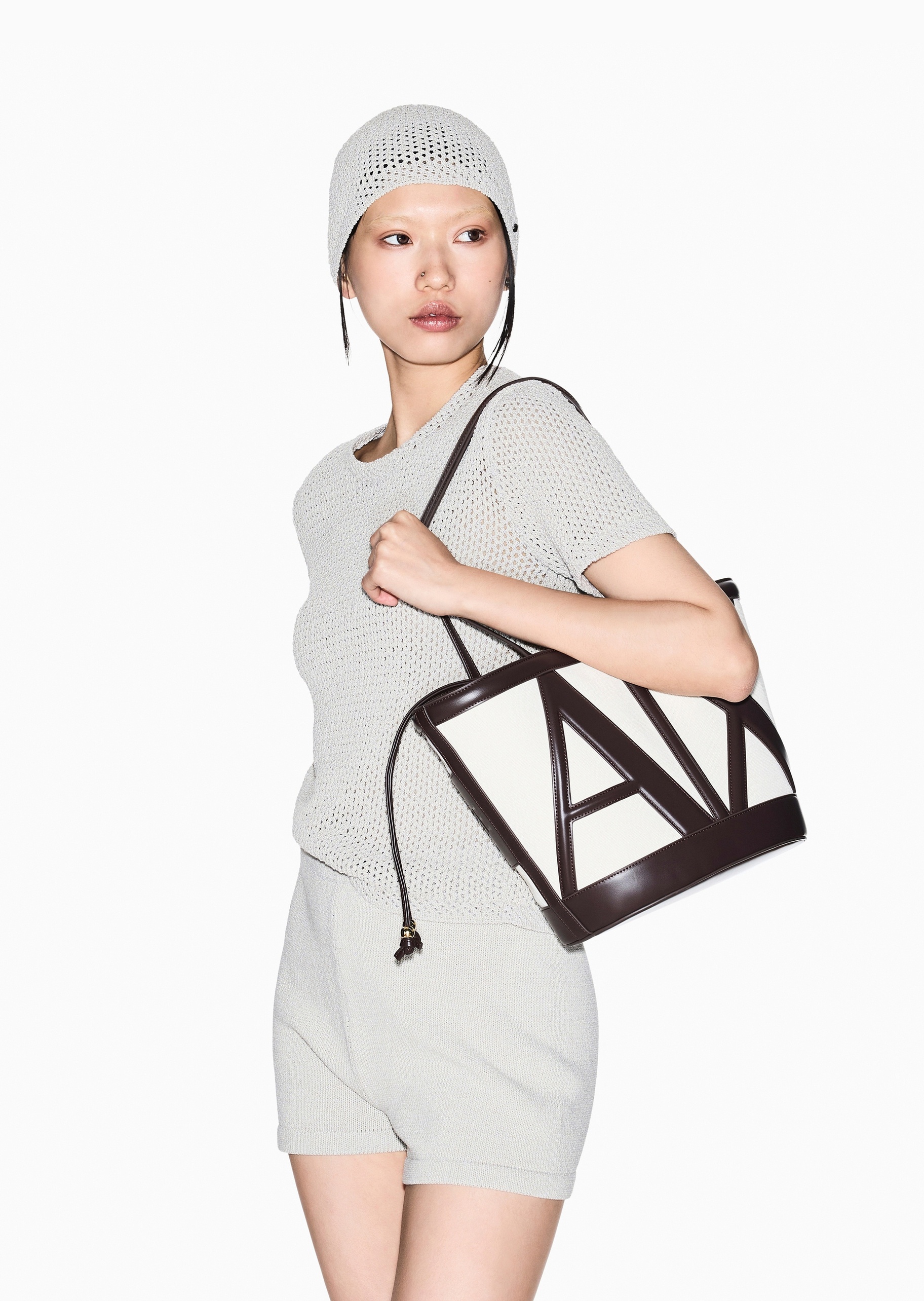 ARMANI EXCHANGE 女士中号抽绳水桶形通勤单肩托特包