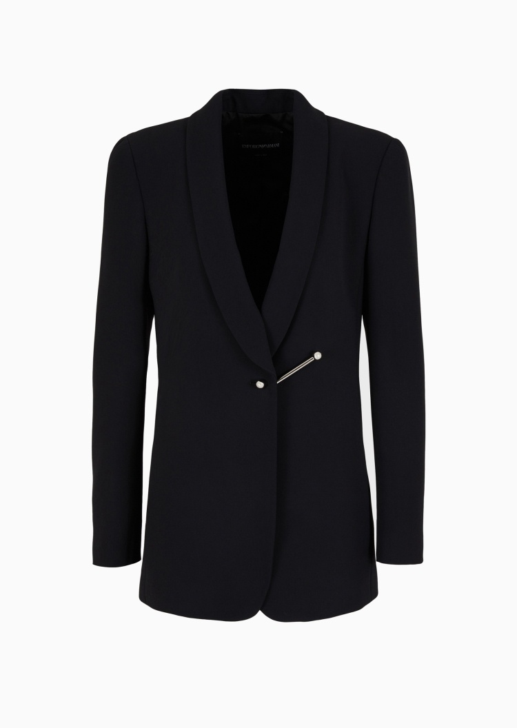 Emporio Armani 女士合身长袖披肩领穿孔开合西装外套