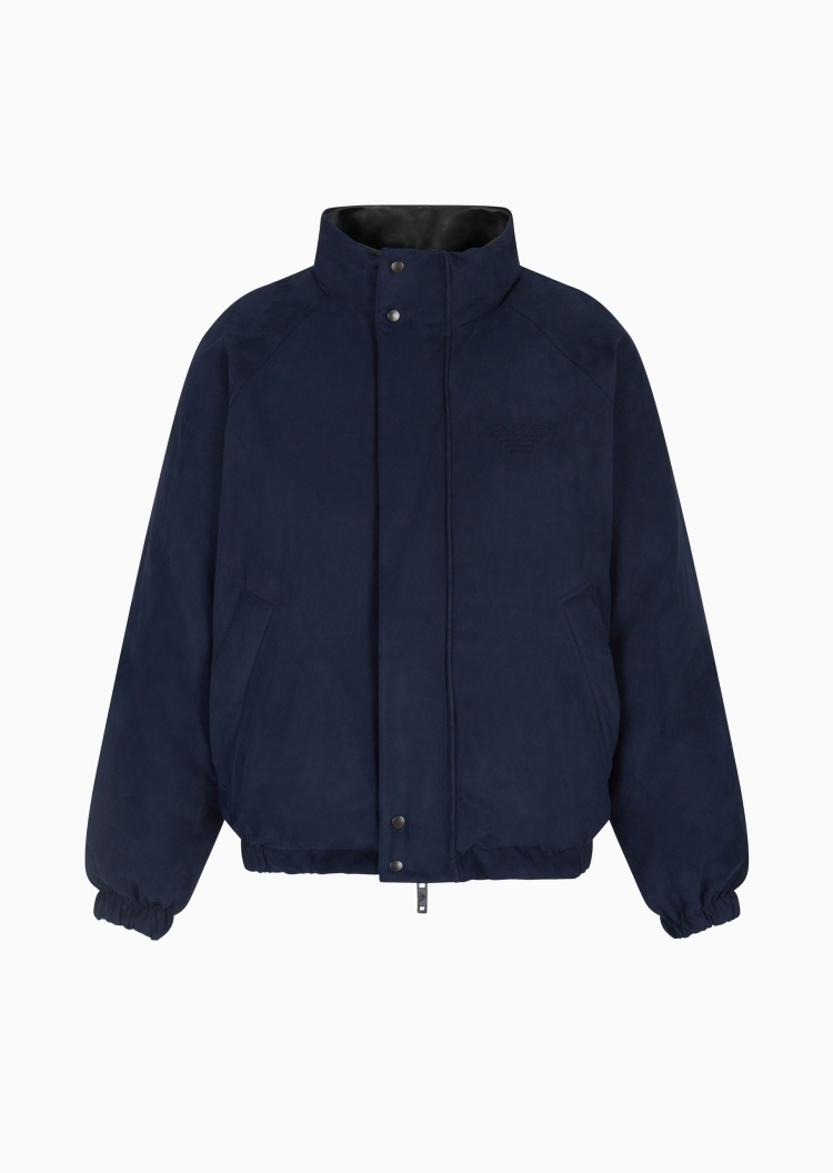 Emporio Armani 男士短款加厚长袖立领双面两穿压花休闲棉服