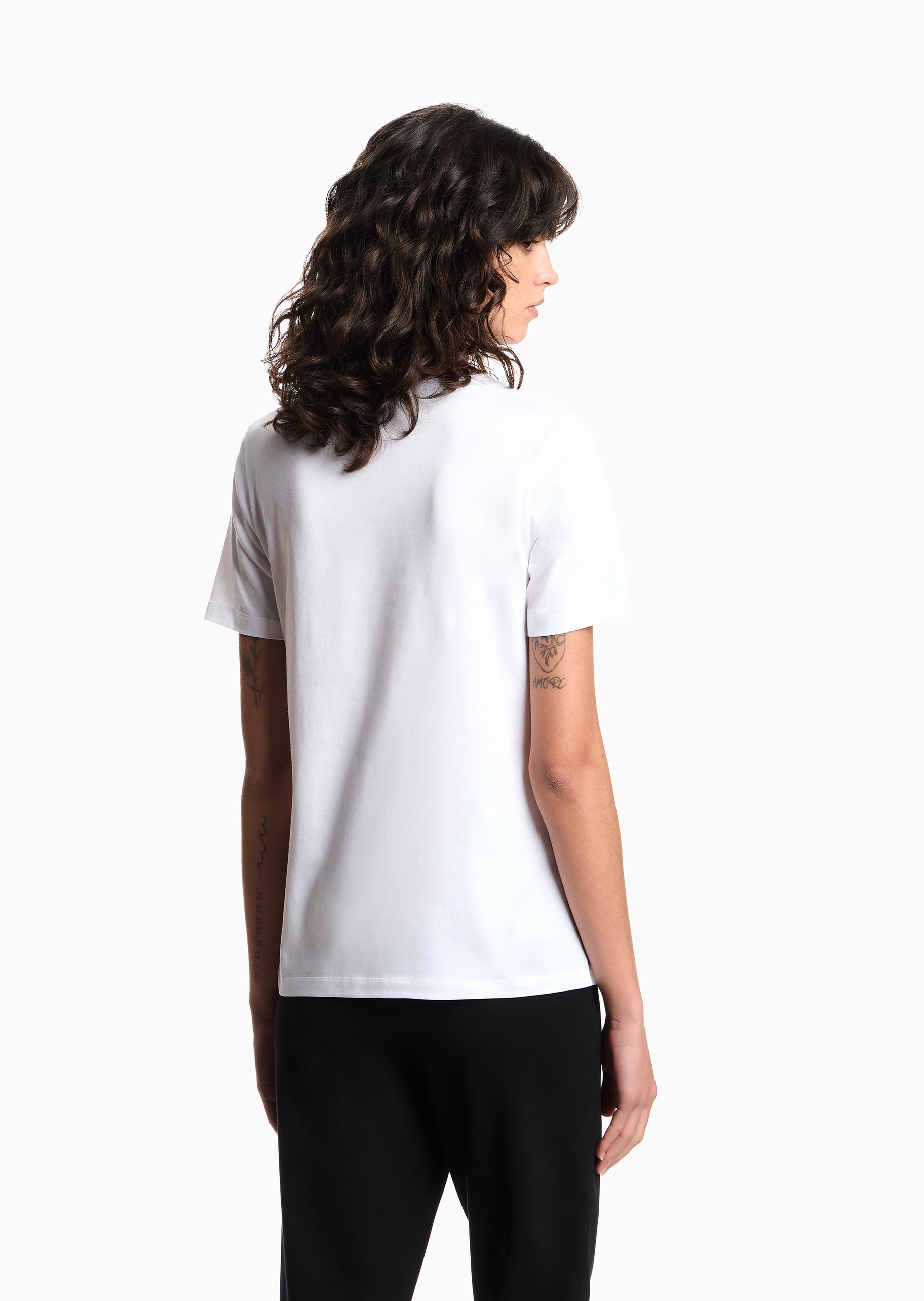 Emporio Armani 女士纯棉合身短袖圆领纯色刺绣T恤