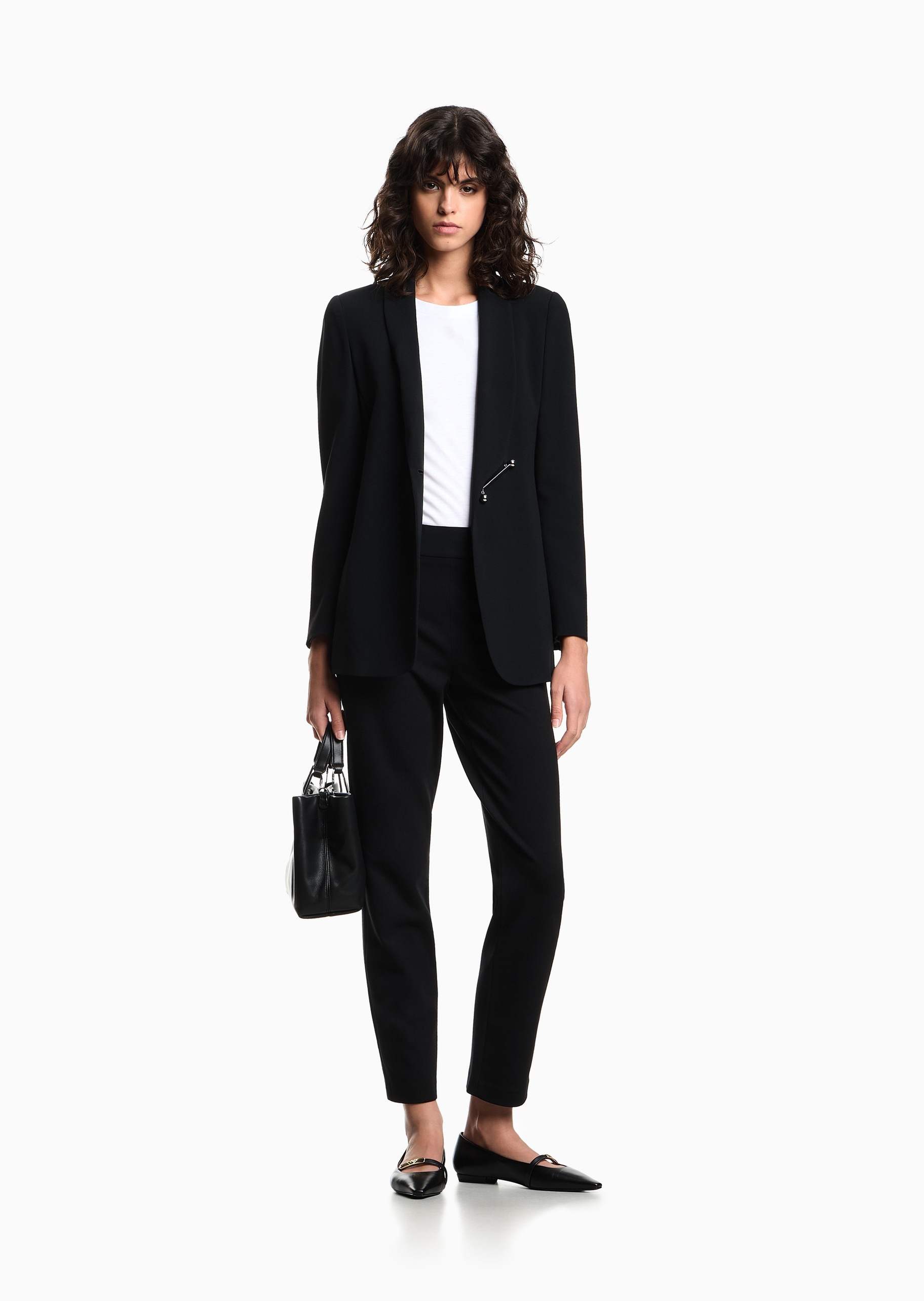 Emporio Armani 女士纯棉合身短袖圆领纯色刺绣T恤