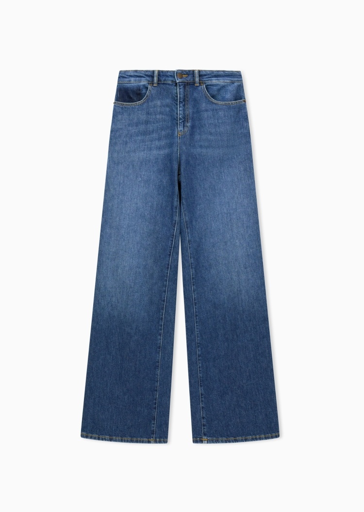 Emporio Armani 女士宽松高腰长款阔腿水洗牛仔裤