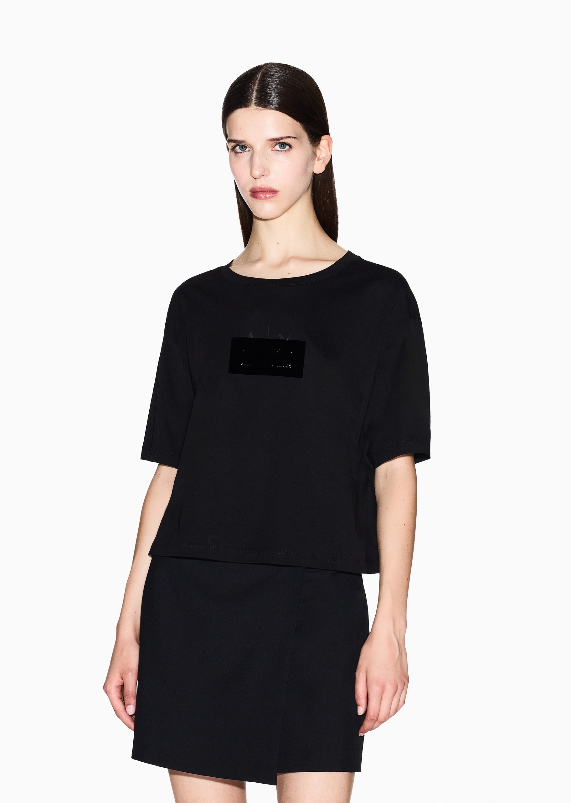 ARMANI EXCHANGE 女士全棉宽松短袖圆领创意标识T恤