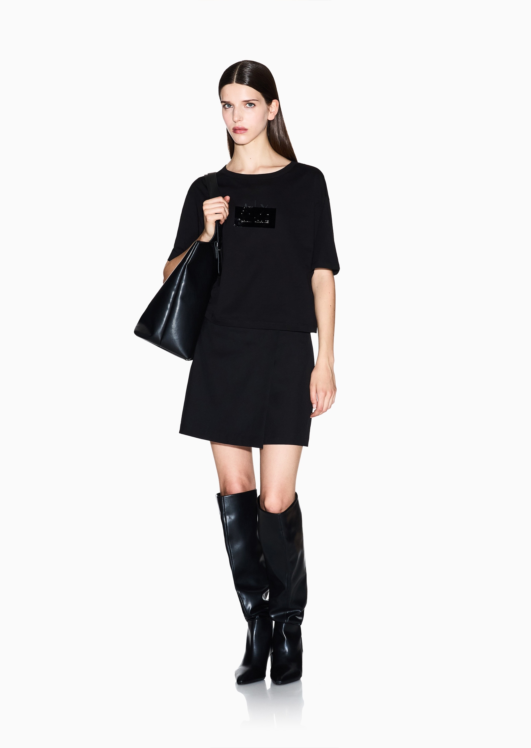 ARMANI EXCHANGE 女士全棉宽松短袖圆领创意标识T恤