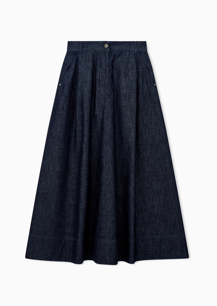 Emporio Armani 七夕限定女士纯棉长款A字牛仔半身裙