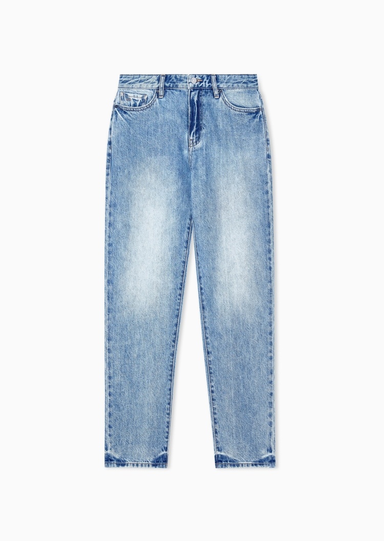 ARMANI EXCHANGE 女士纯棉中腰长款直筒水洗牛仔裤