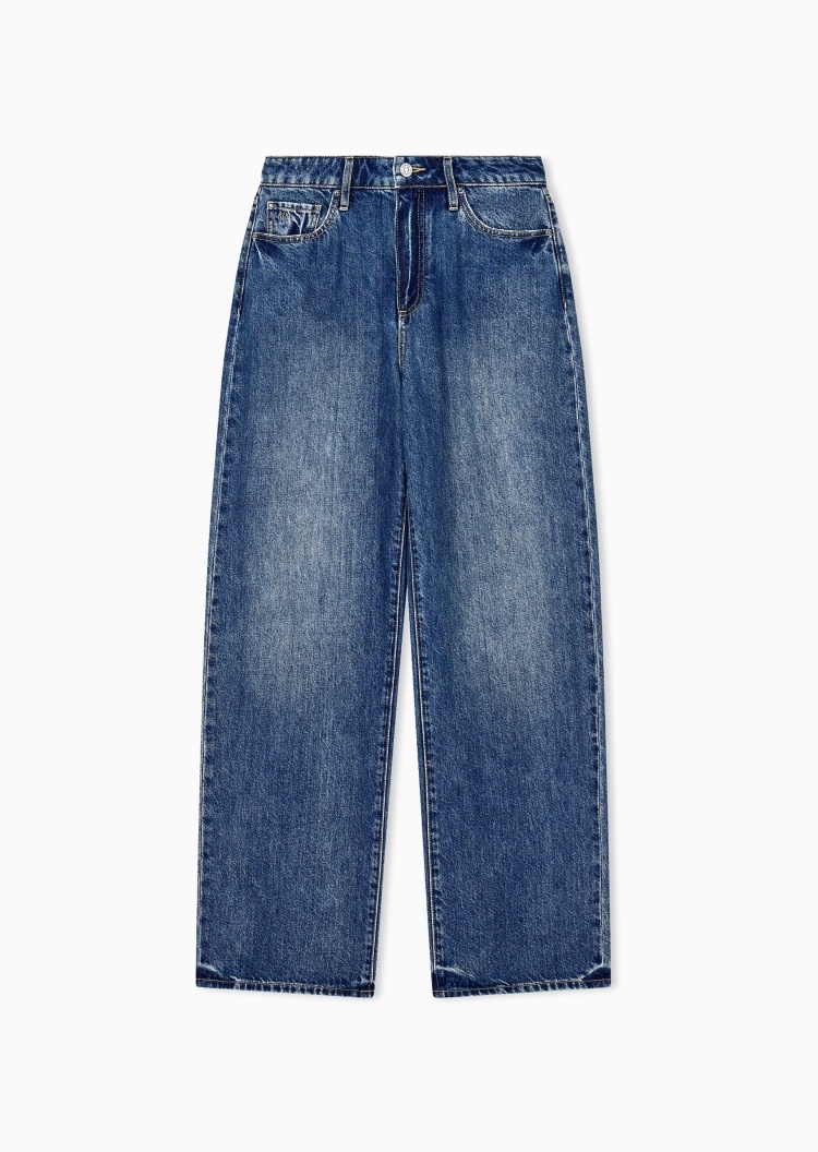 ARMANI EXCHANGE 女士纯棉宽松高腰长款水洗牛仔裤