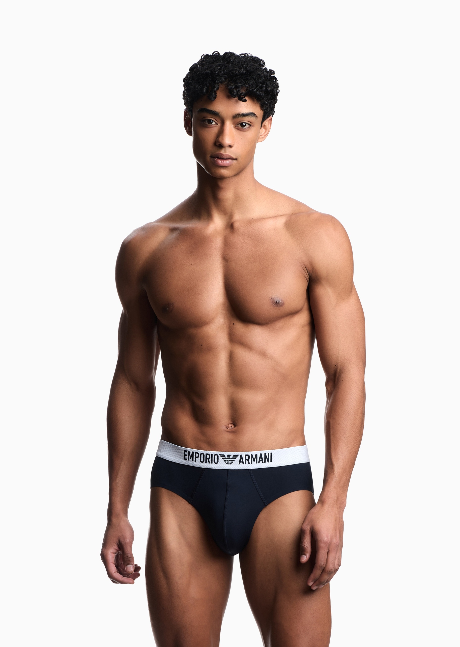 Emporio Armani 男士弹力合身三角LOGO提花内裤