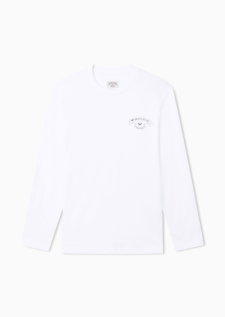 Emporio Armani 男士纯棉合身长袖圆领正肩印花T恤