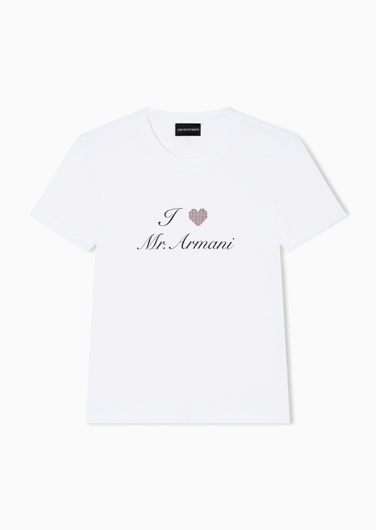 Emporio Armani 女士轻薄修身短袖圆领水钻印花T恤