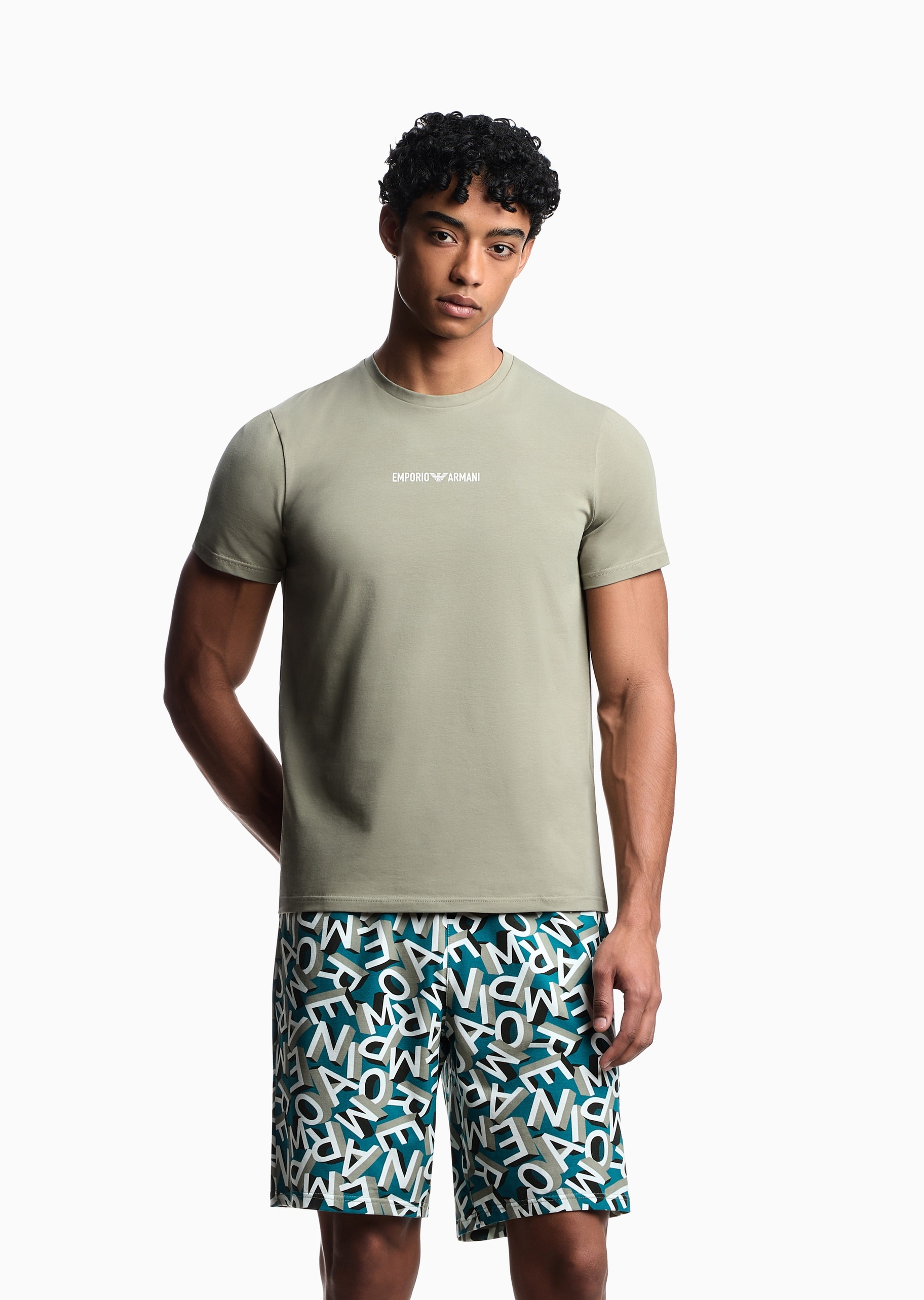 Emporio Armani 男士纯棉弹力圆领短袖T恤短裤睡衣套装