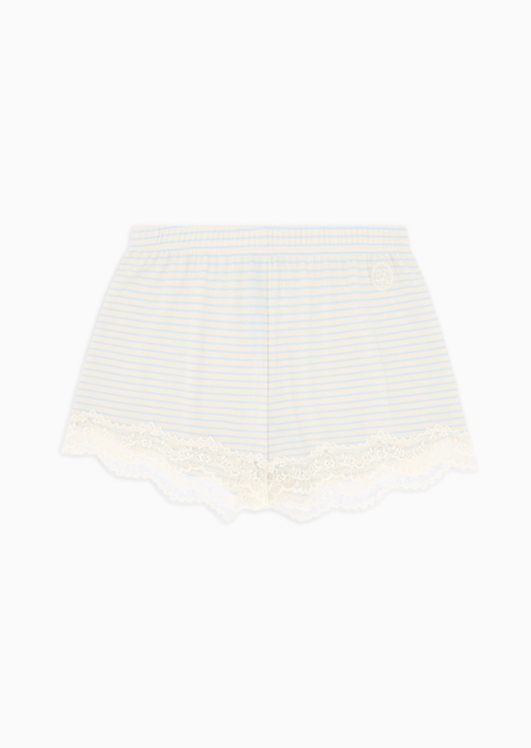 Emporio Armani 女士松紧腰条纹蕾丝饰边家居短裤