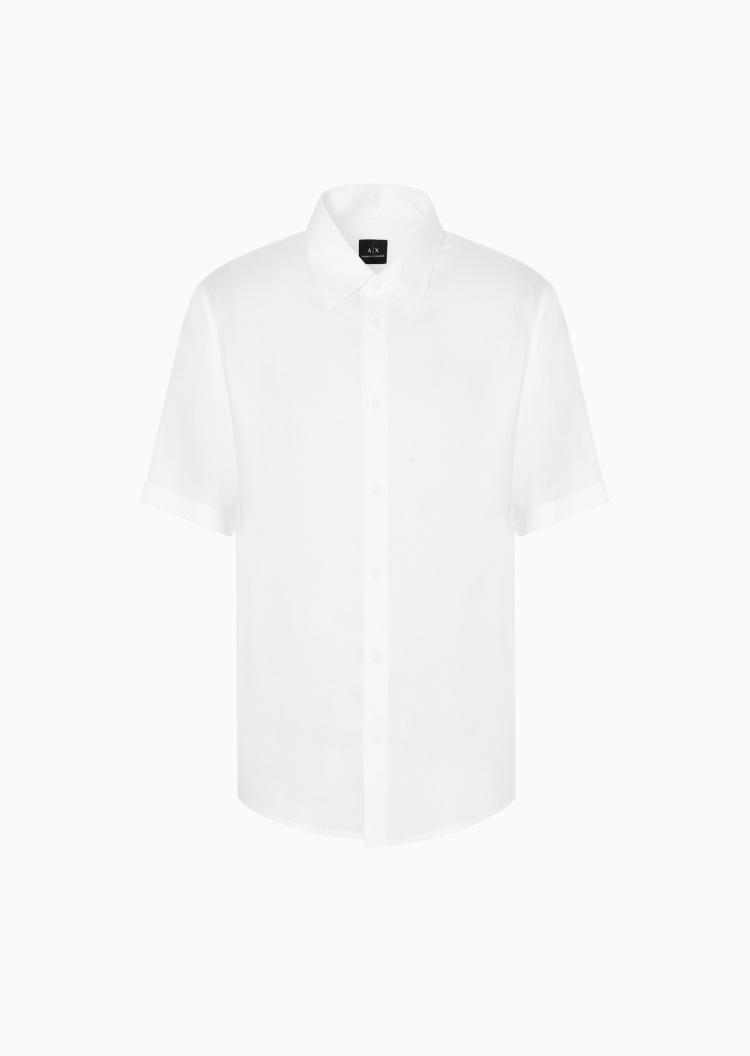 ARMANI EXCHANGE 男士莱赛尔宽松短袖翻领经典纯色衬衫