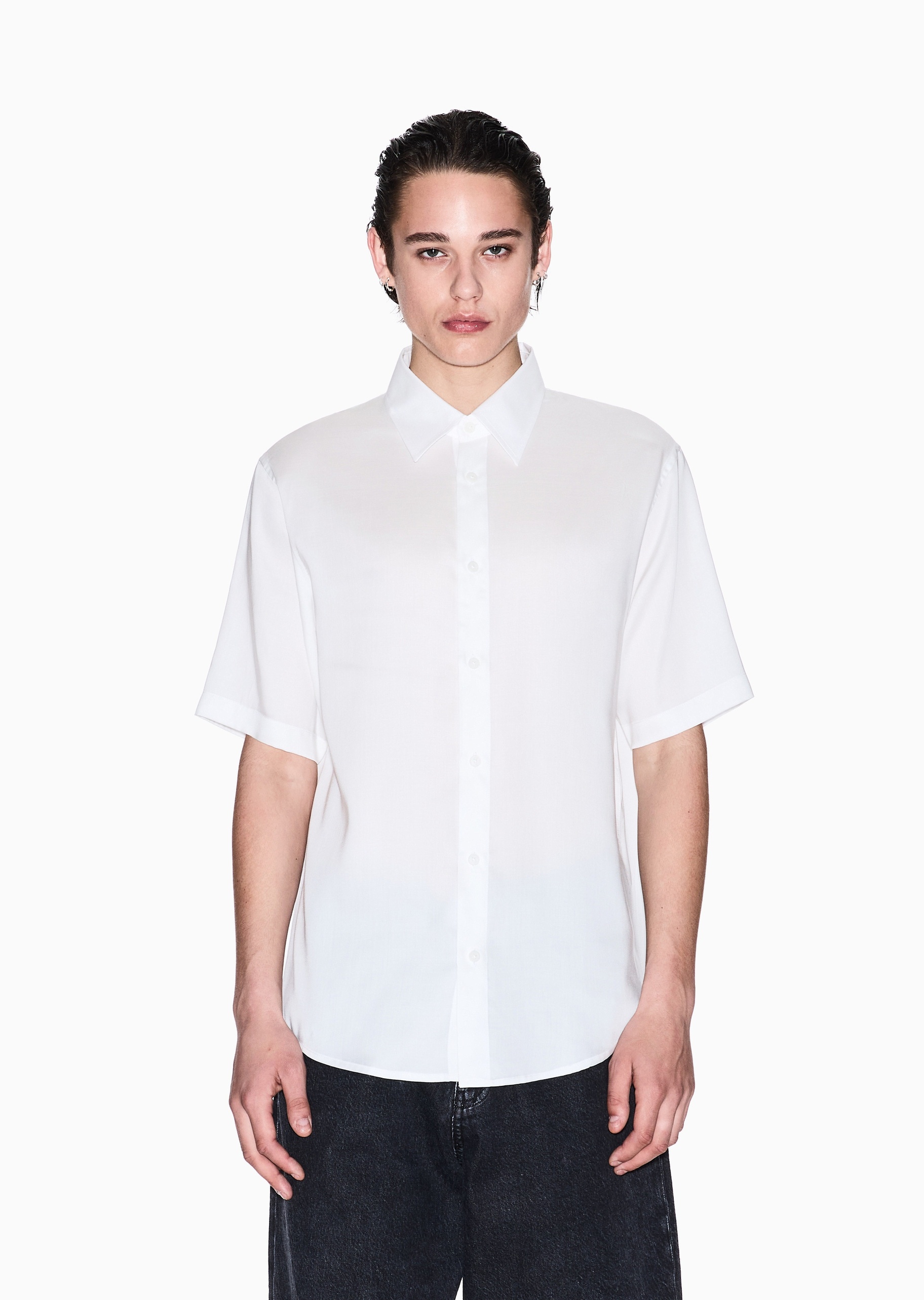 ARMANI EXCHANGE 男士莱赛尔宽松短袖翻领经典纯色衬衫