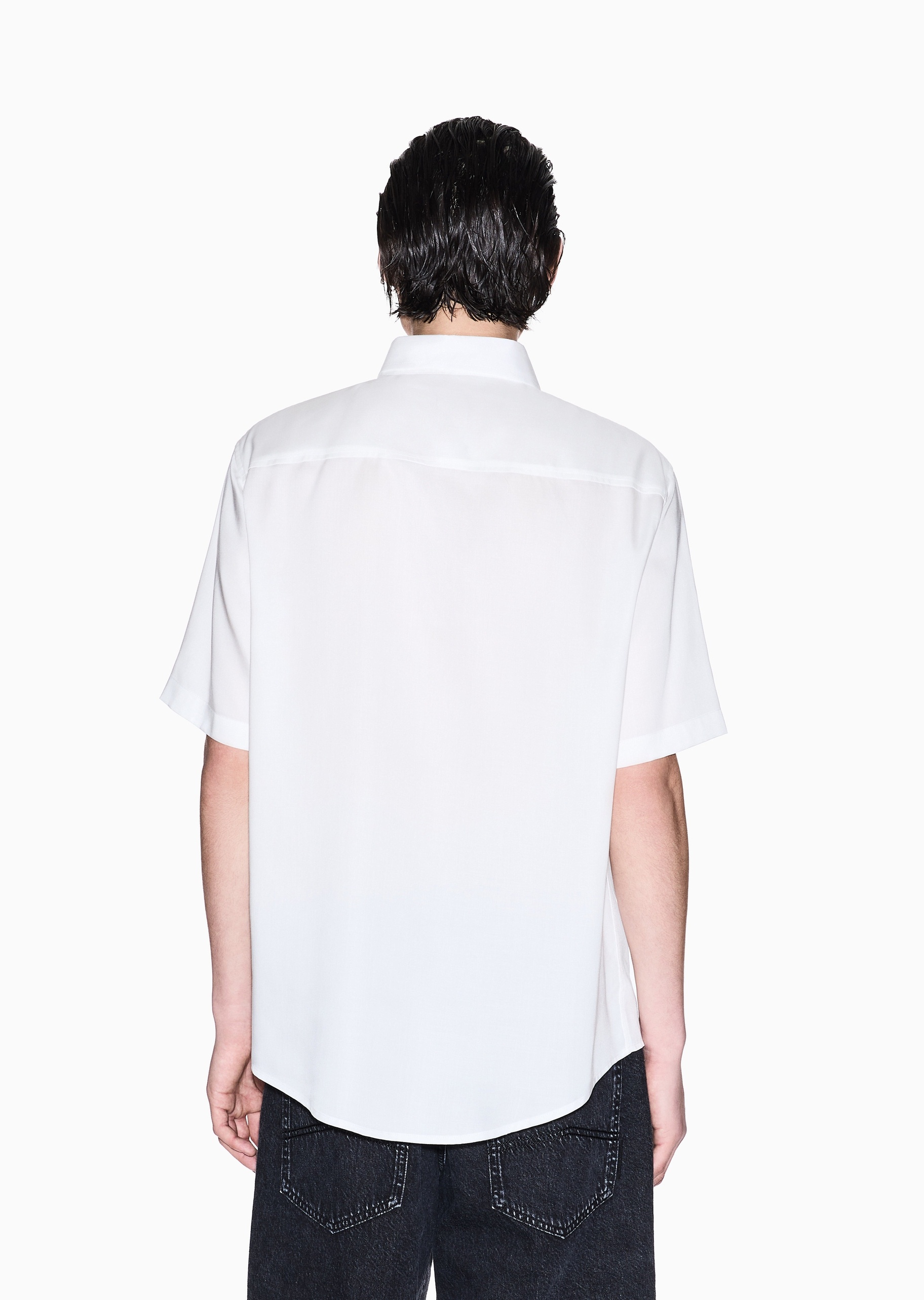 ARMANI EXCHANGE 男士莱赛尔宽松短袖翻领经典纯色衬衫