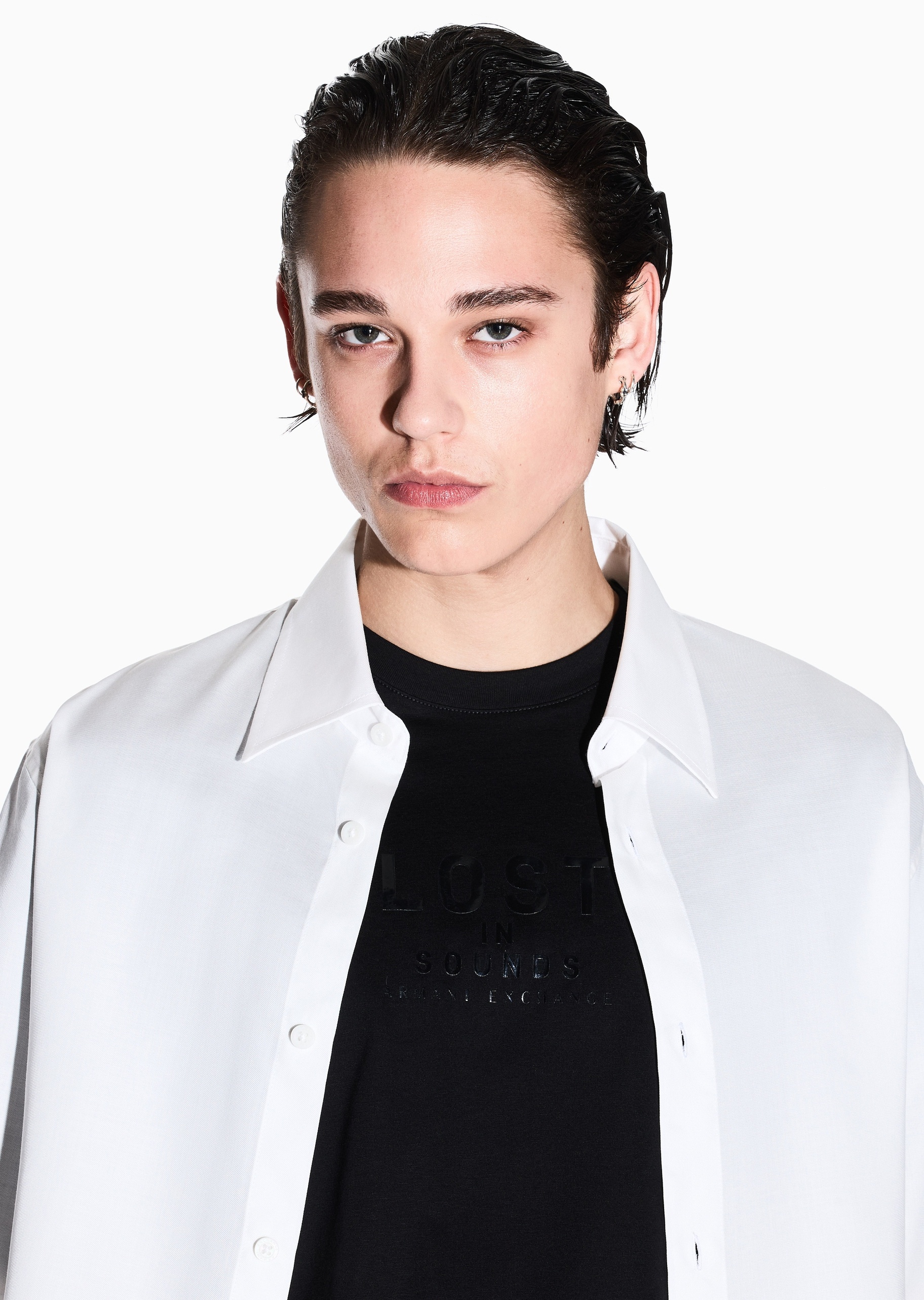 ARMANI EXCHANGE 男士莱赛尔宽松短袖翻领经典纯色衬衫