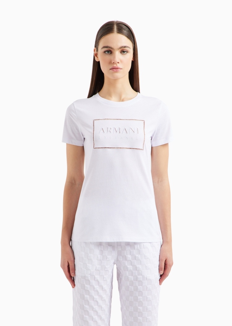 ARMANI EXCHANGE 女士全棉合身短袖圆领创意刺绣T恤