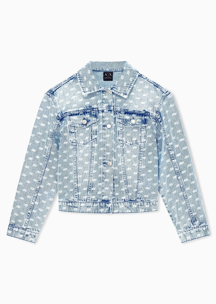 ARMANI EXCHANGE 女士纯棉短款翻领满印休闲牛仔夹克