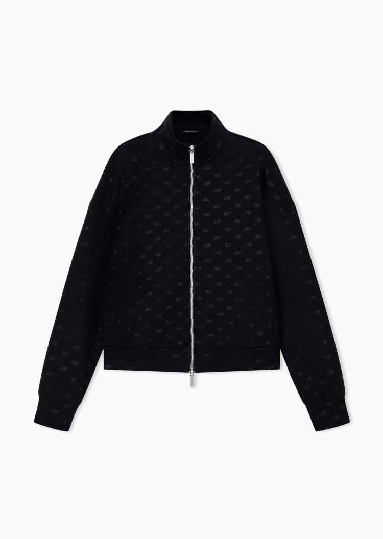 ARMANI EXCHANGE 女士弹力宽松短款立领拉链满印卫衣外套