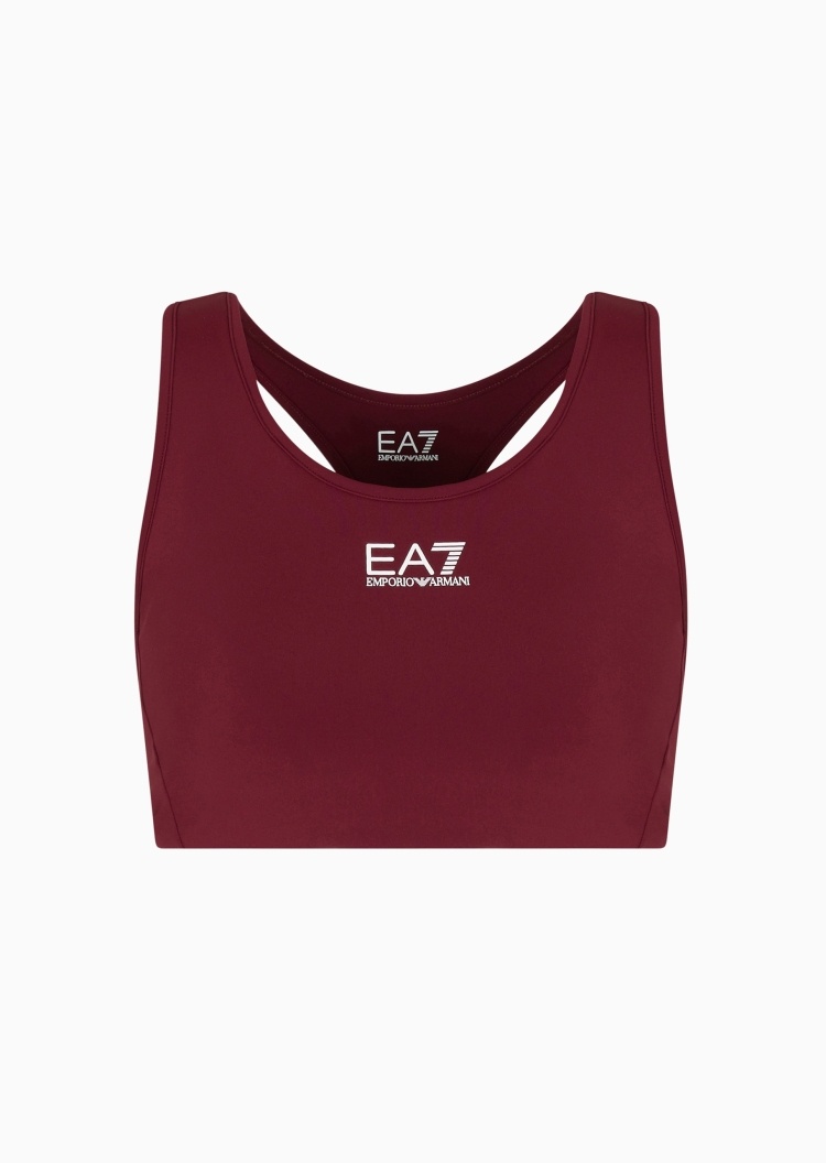 EA7 女士弹力无袖圆领撞色印花工字文胸